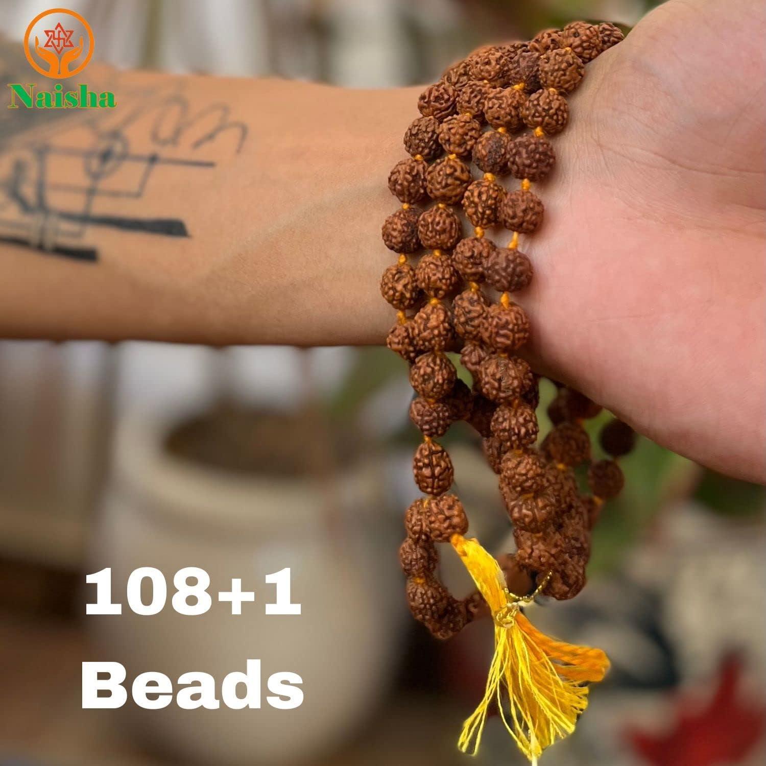 Mala de Rudraksha 108+1 Cuentas NAISHA 8 mm para Meditación
