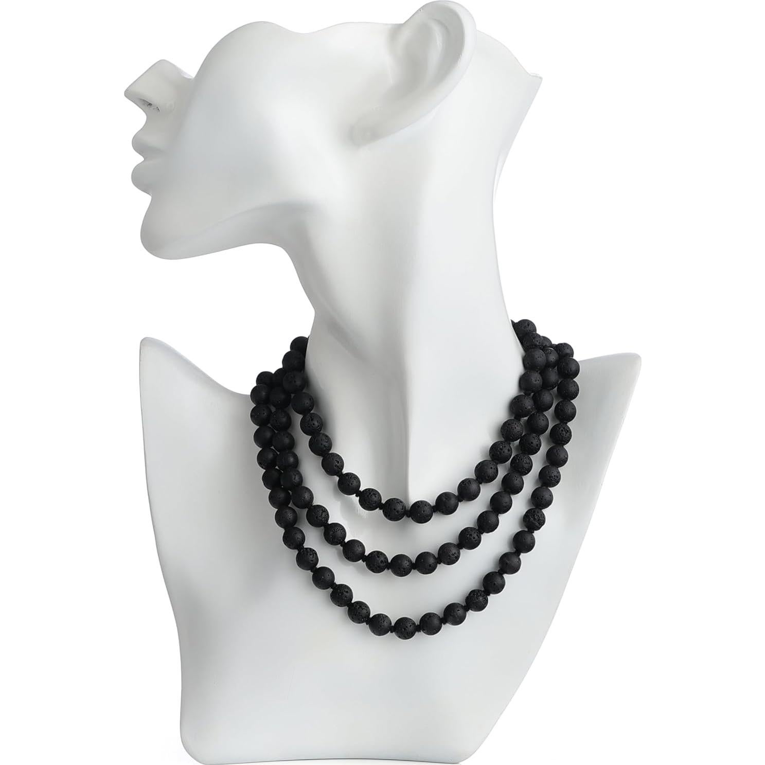 Collar Mala de Rocas de Lava Negra Basalto 108 Cuentas 8mm
