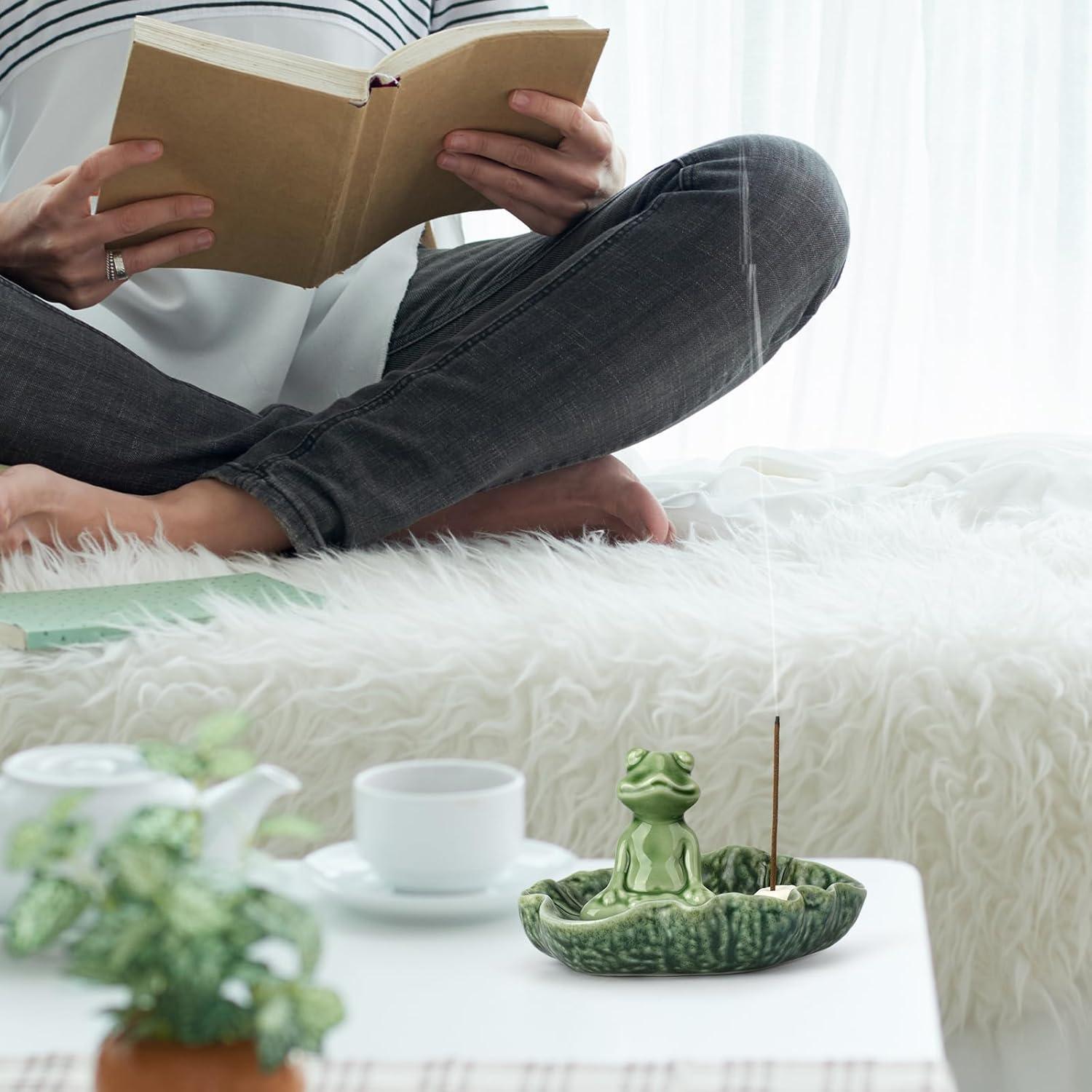 Soporte de Incienso E-ROOM TREND Rana Cerámica Verde 11.43 cm