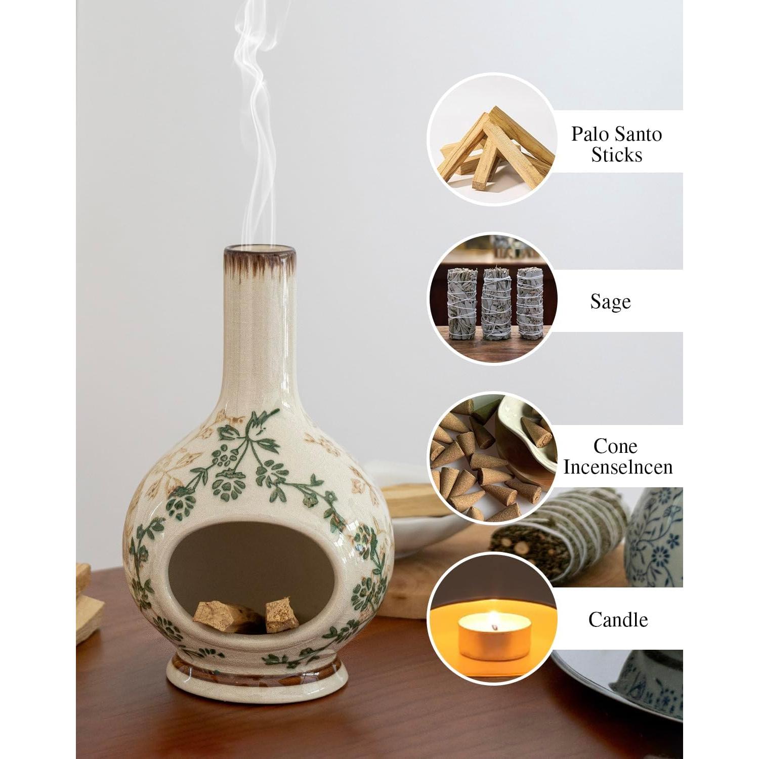 Soporte de Incienso Cerámica RGBDOT Chimenea Verde Beige