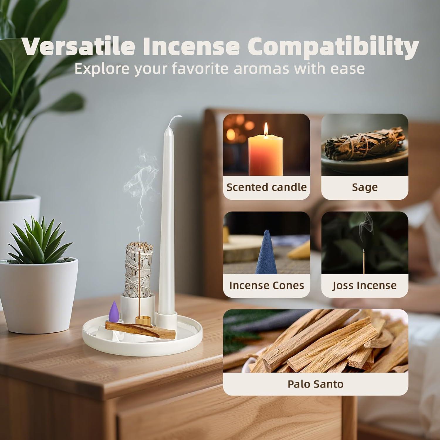 Quemador de Incienso Cerámico WhiteRhino 6 en 1 para Meditación