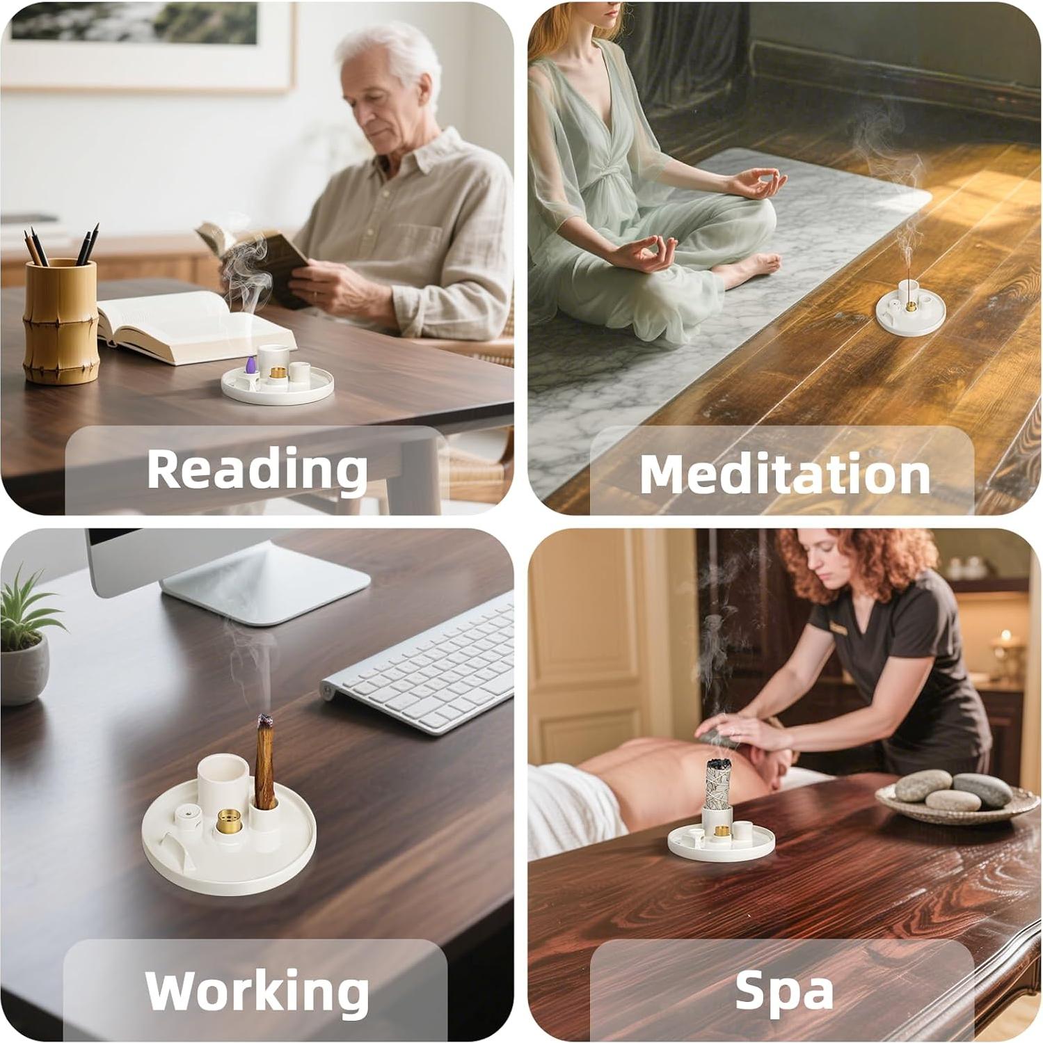 Quemador de Incienso Cerámico WhiteRhino 6 en 1 para Meditación