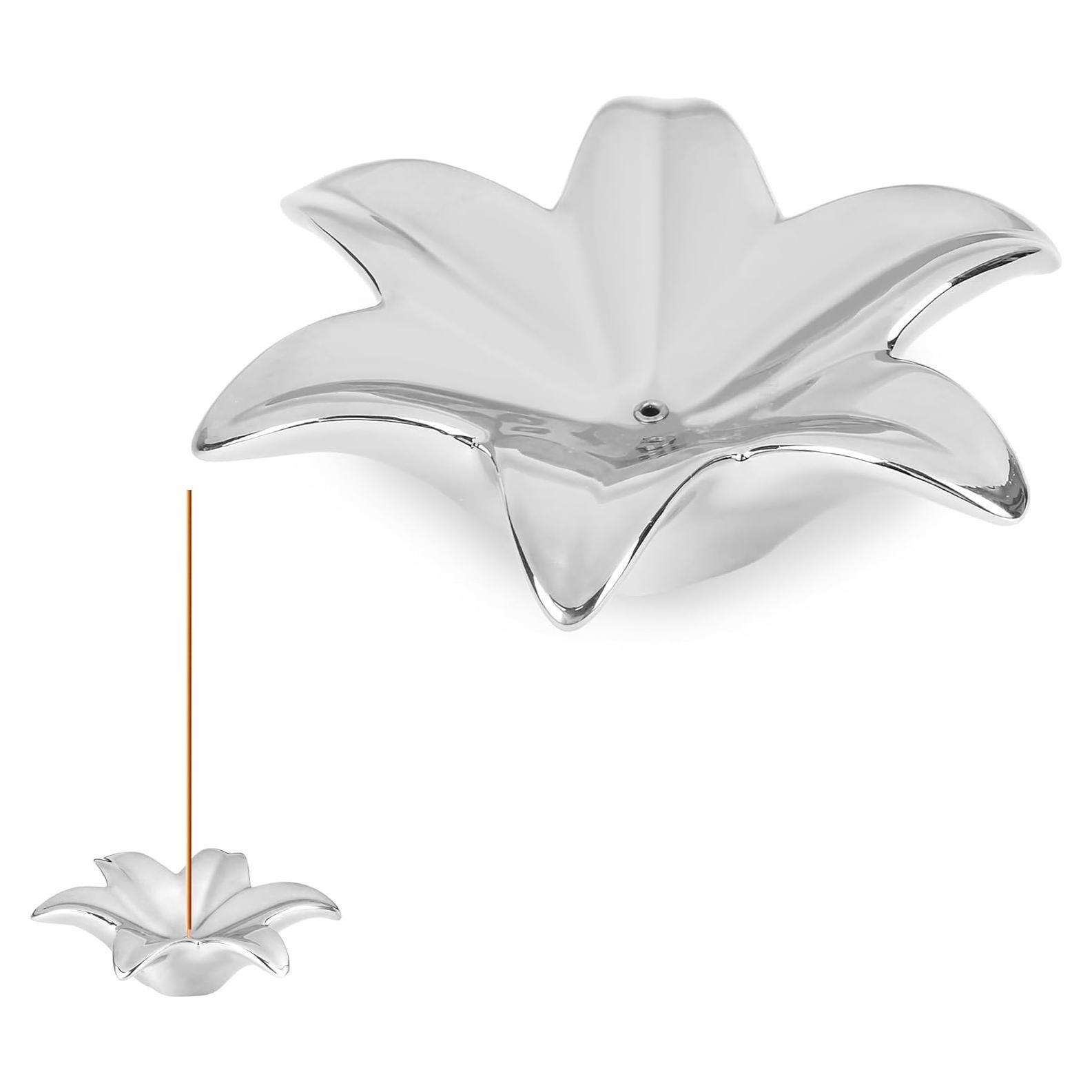 Soporte de Incienso Eunoir Floral Cerámica Plata 13.5cm