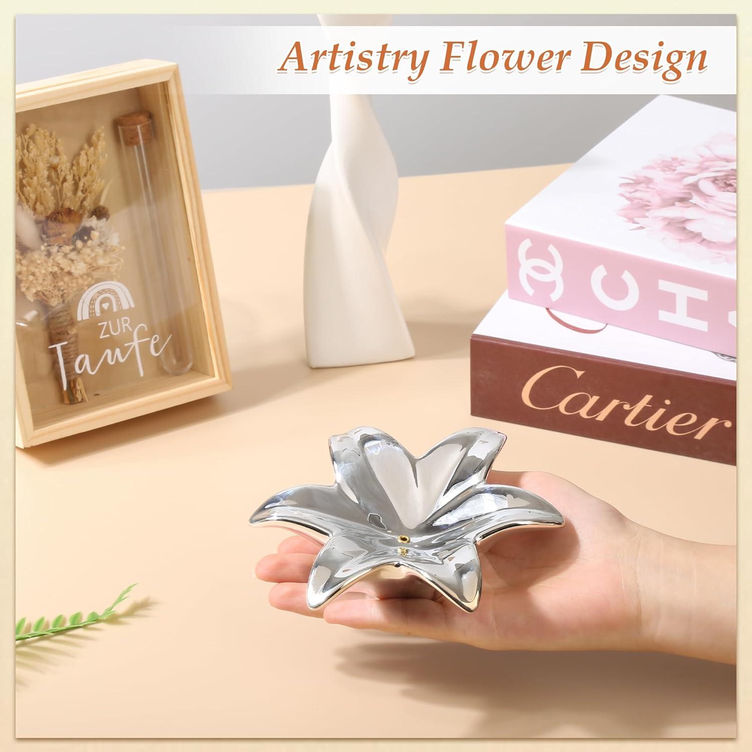 Soporte de Incienso Eunoir Floral Cerámica Plata 13.5cm