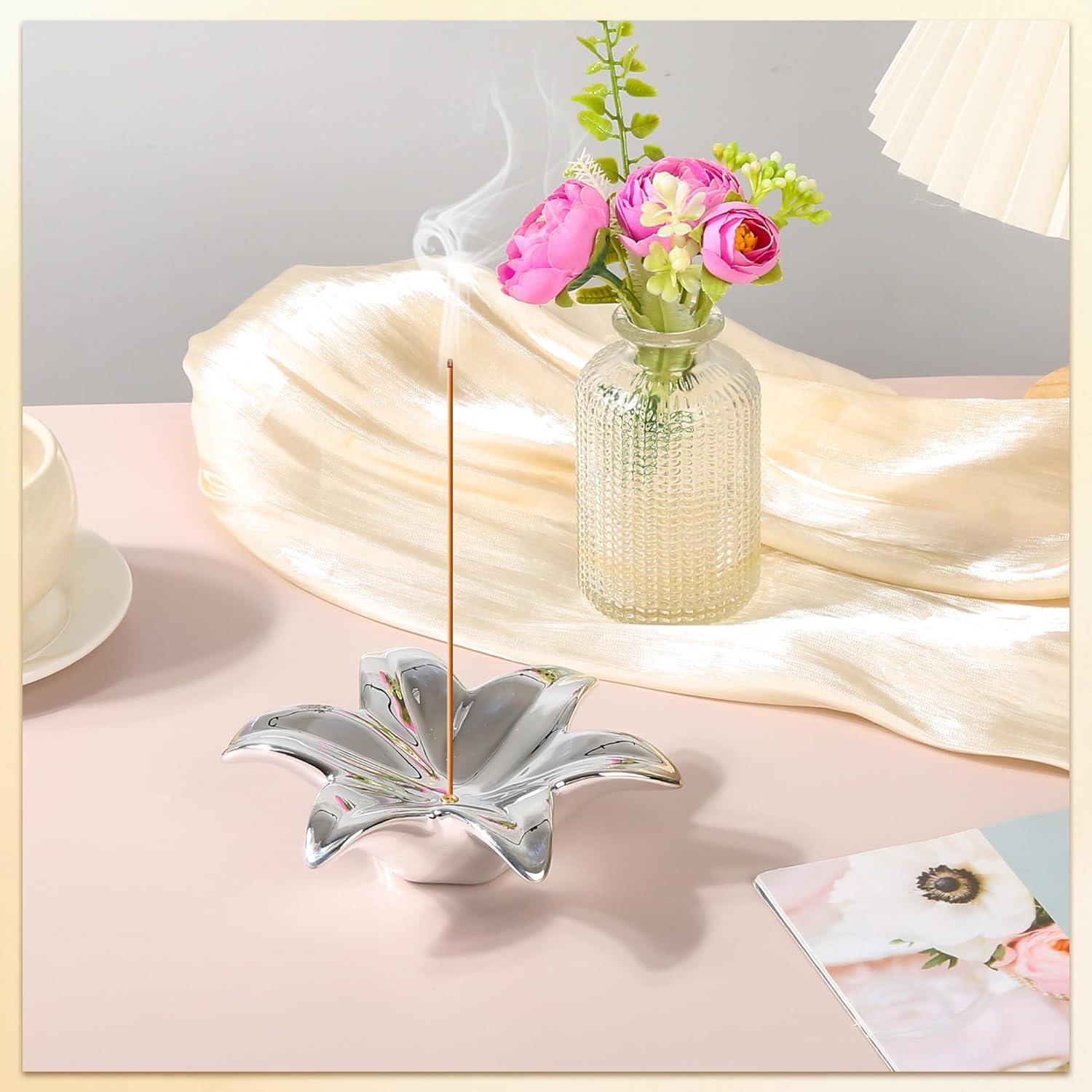 Soporte de Incienso Eunoir Floral Cerámica Plata 13.5cm