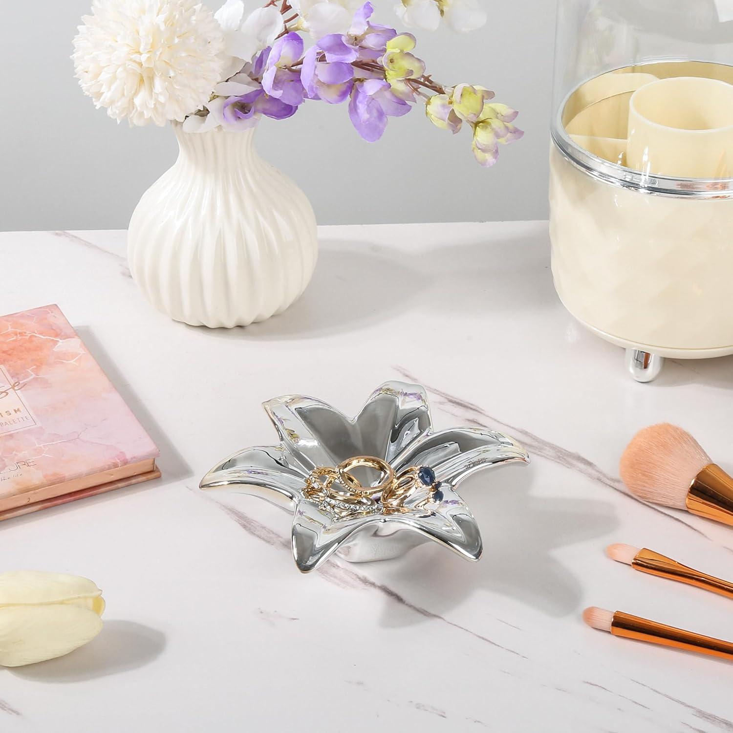 Soporte de Incienso Eunoir Floral Cerámica Plata 13.5cm