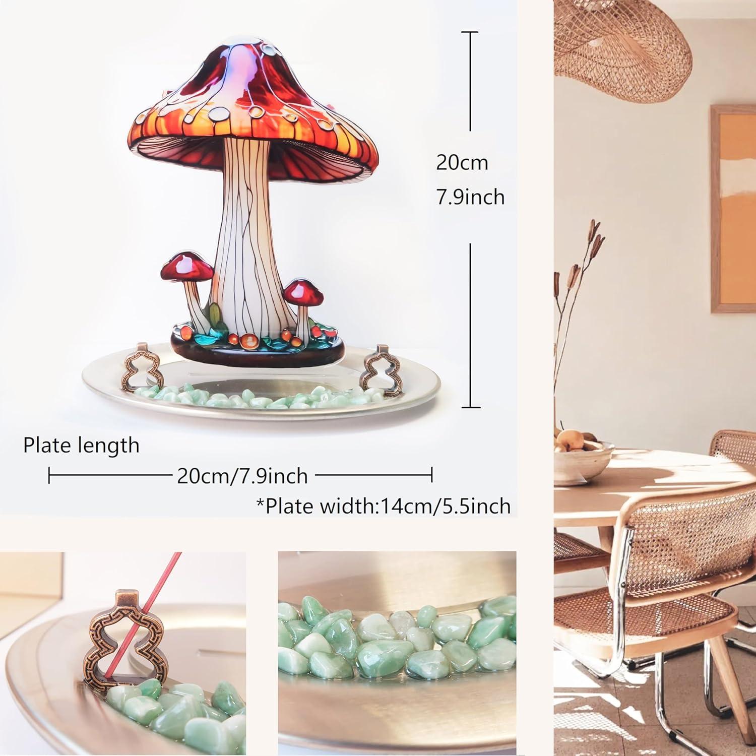 Incense Holder for Sticks with Flat Decorative Plant, 2D Mushroom Incense Burner with Ash Catcher for Meditation Yoga Spa Room Decor(Color 1)