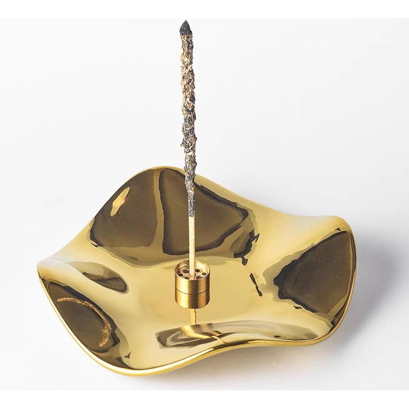 Quemador de Incienso Cerámica Huulmood Oro 17x17 cm