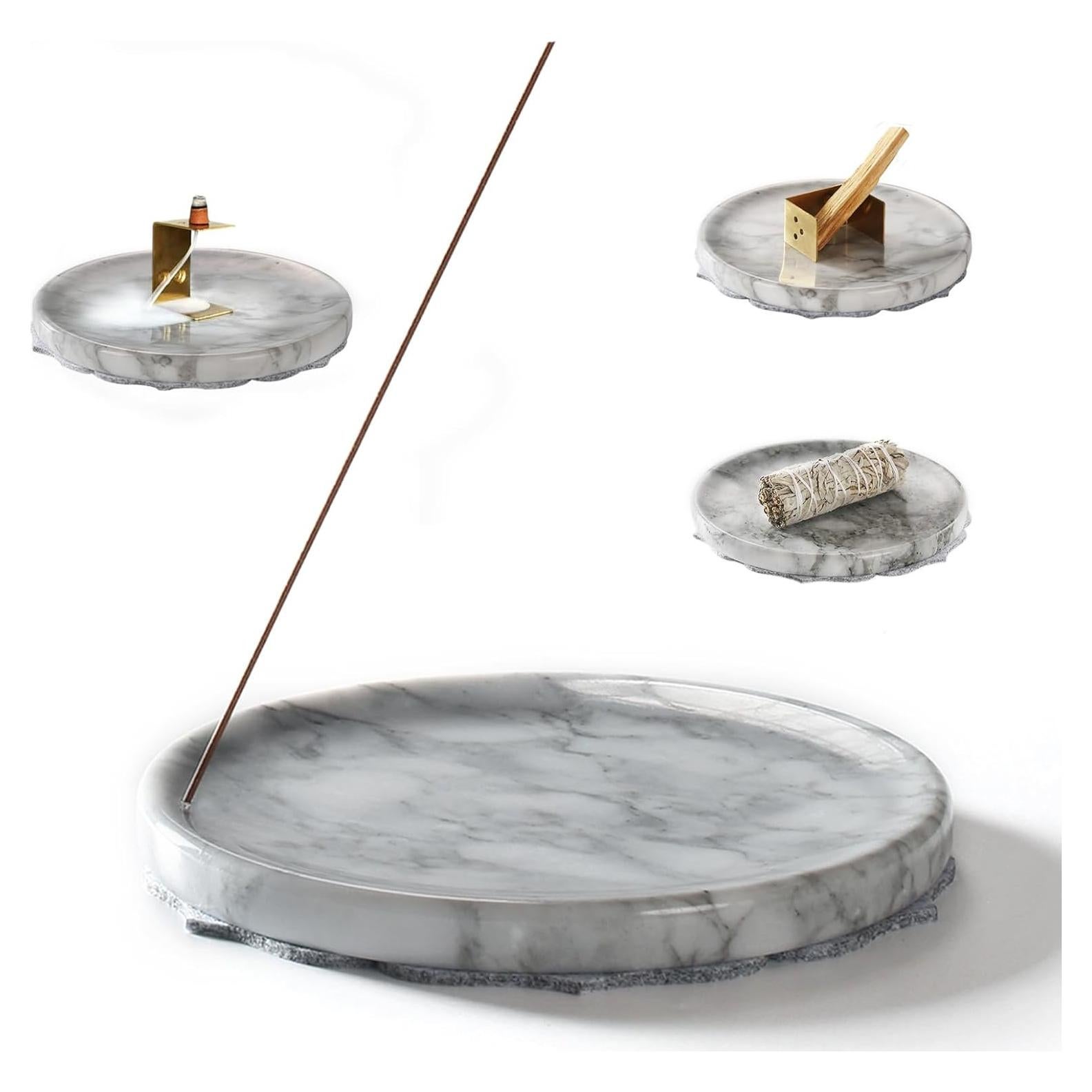 Soporte de Incienso de Mármol Ember Echo 18 cm Gris y Blanco