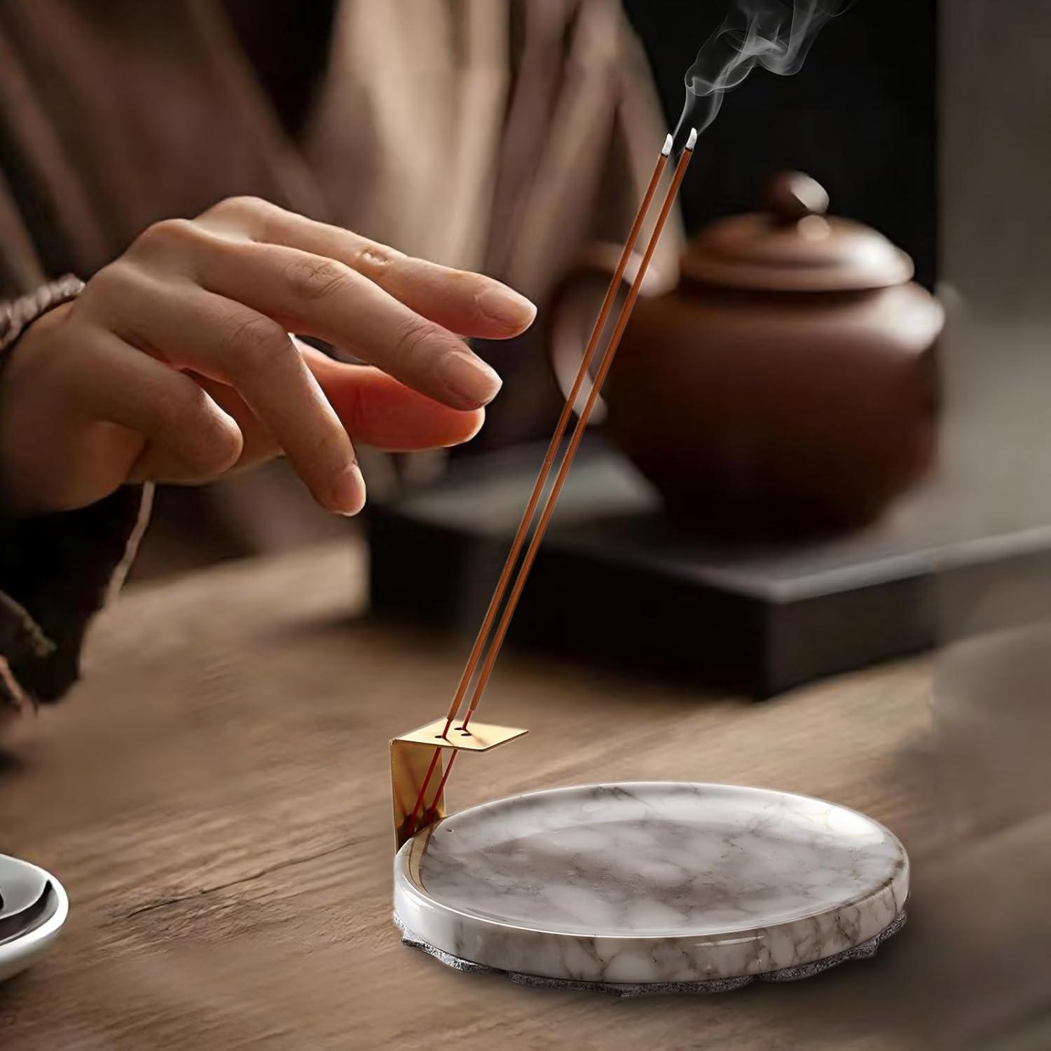 Soporte de Incienso de Mármol Ember Echo 18 cm Gris y Blanco