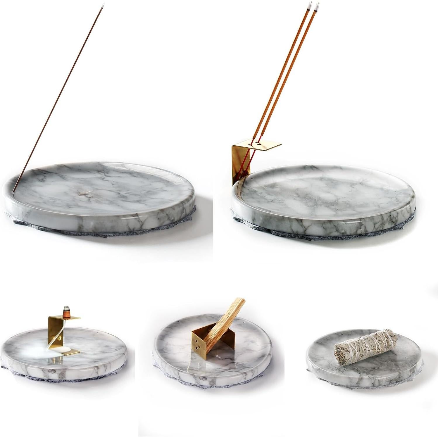 Soporte de Incienso de Mármol Ember Echo 18 cm Gris y Blanco