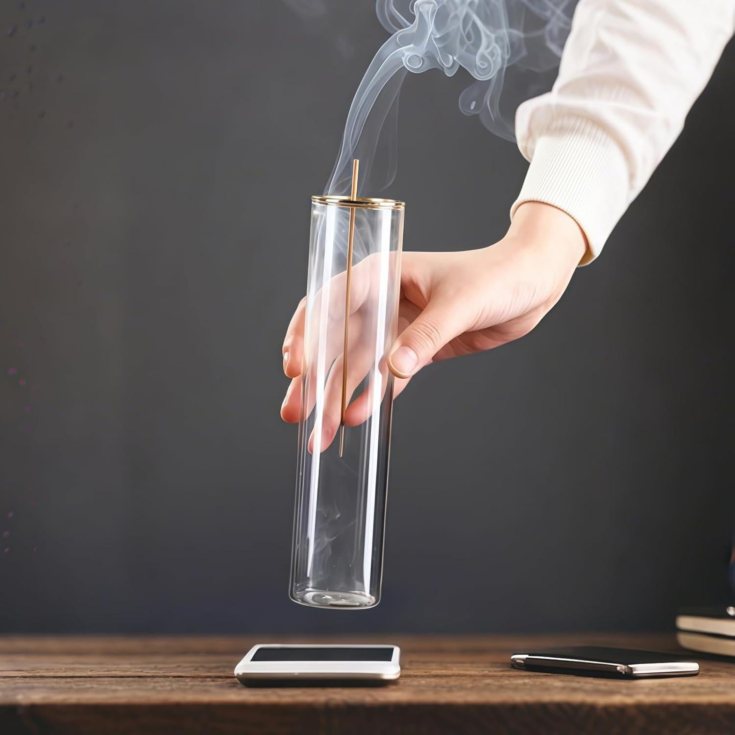 Soporte de Incienso de Vidrio GRAMSTORMAX Hoja Dorada 22.5cm