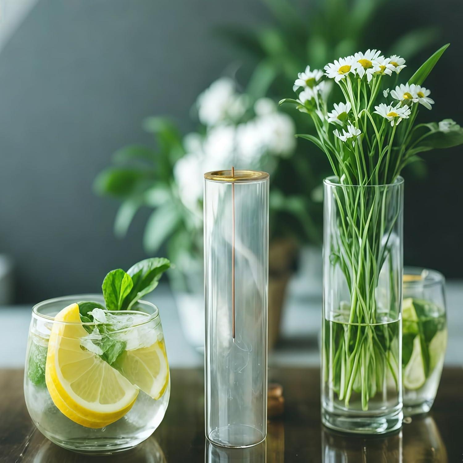 Soporte de Incienso de Vidrio GRAMSTORMAX Hoja Dorada 22.5cm