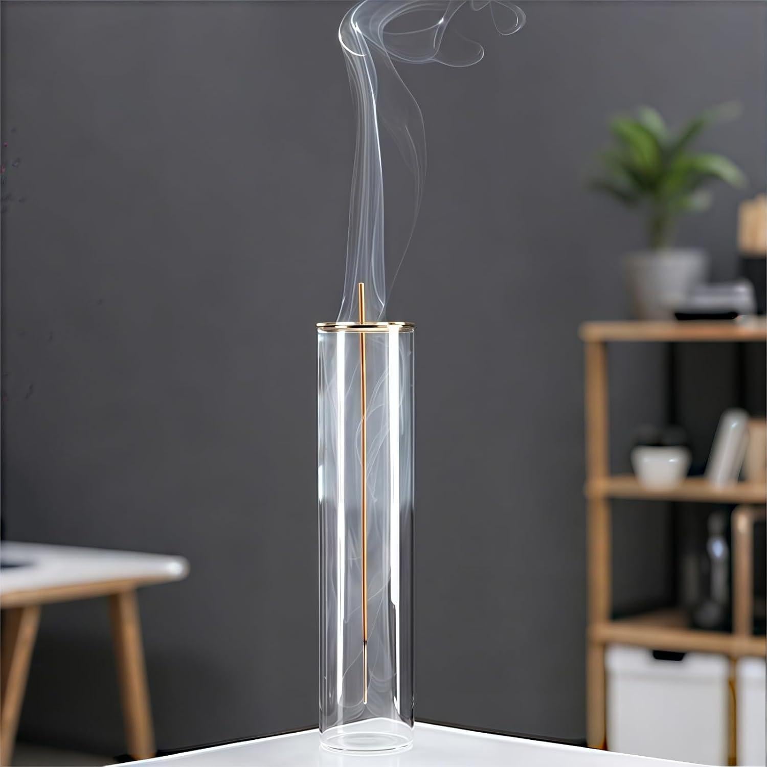 Soporte de Incienso de Vidrio GRAMSTORMAX Hoja Dorada 22.5cm