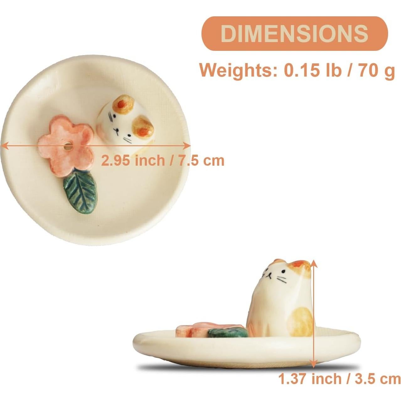 Soporte de Incienso Cerámica COTONOHA Gato de Flor Pequeña