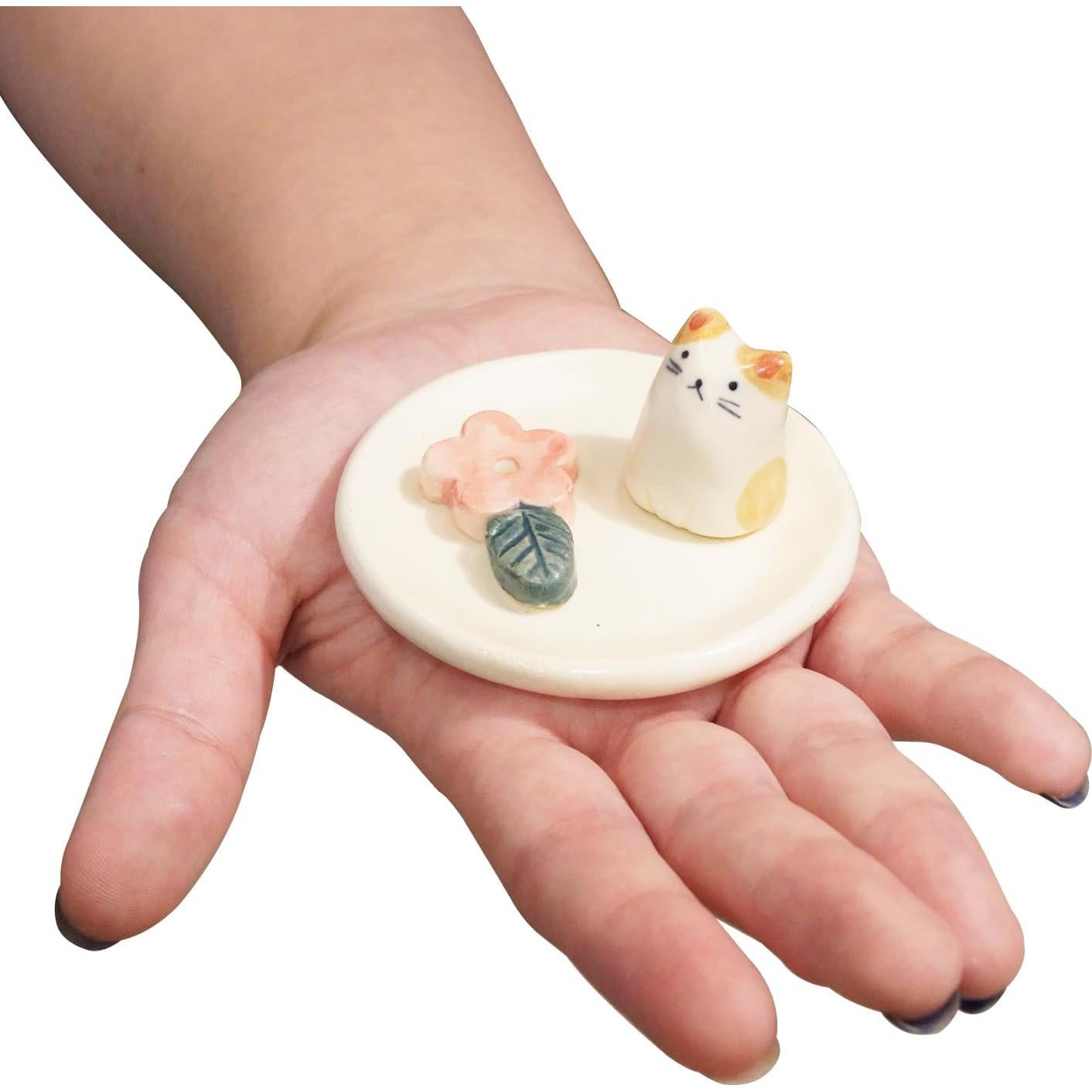 Soporte de Incienso Cerámica COTONOHA Gato de Flor Pequeña