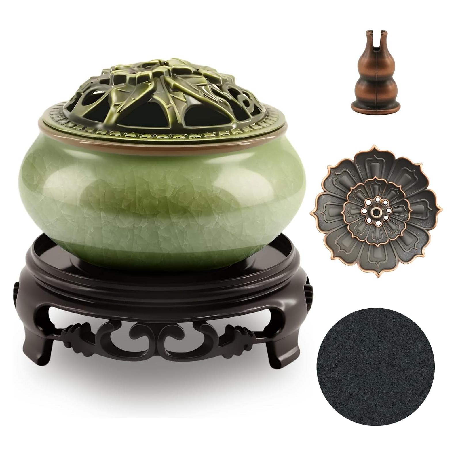 Quemador de Incienso de Cerámica HGEKLIZV Verde 10 cm