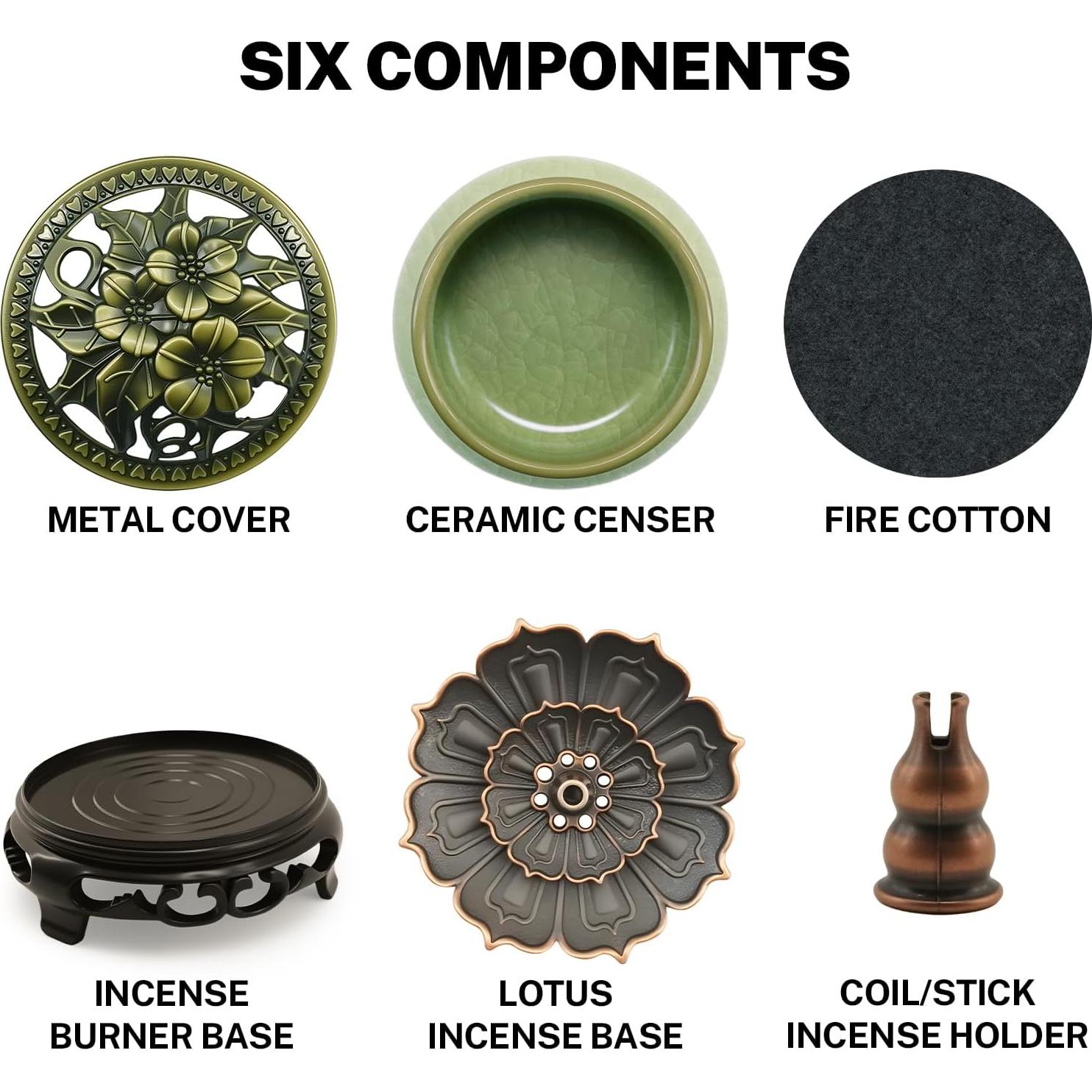 Quemador de Incienso de Cerámica HGEKLIZV Verde 10 cm