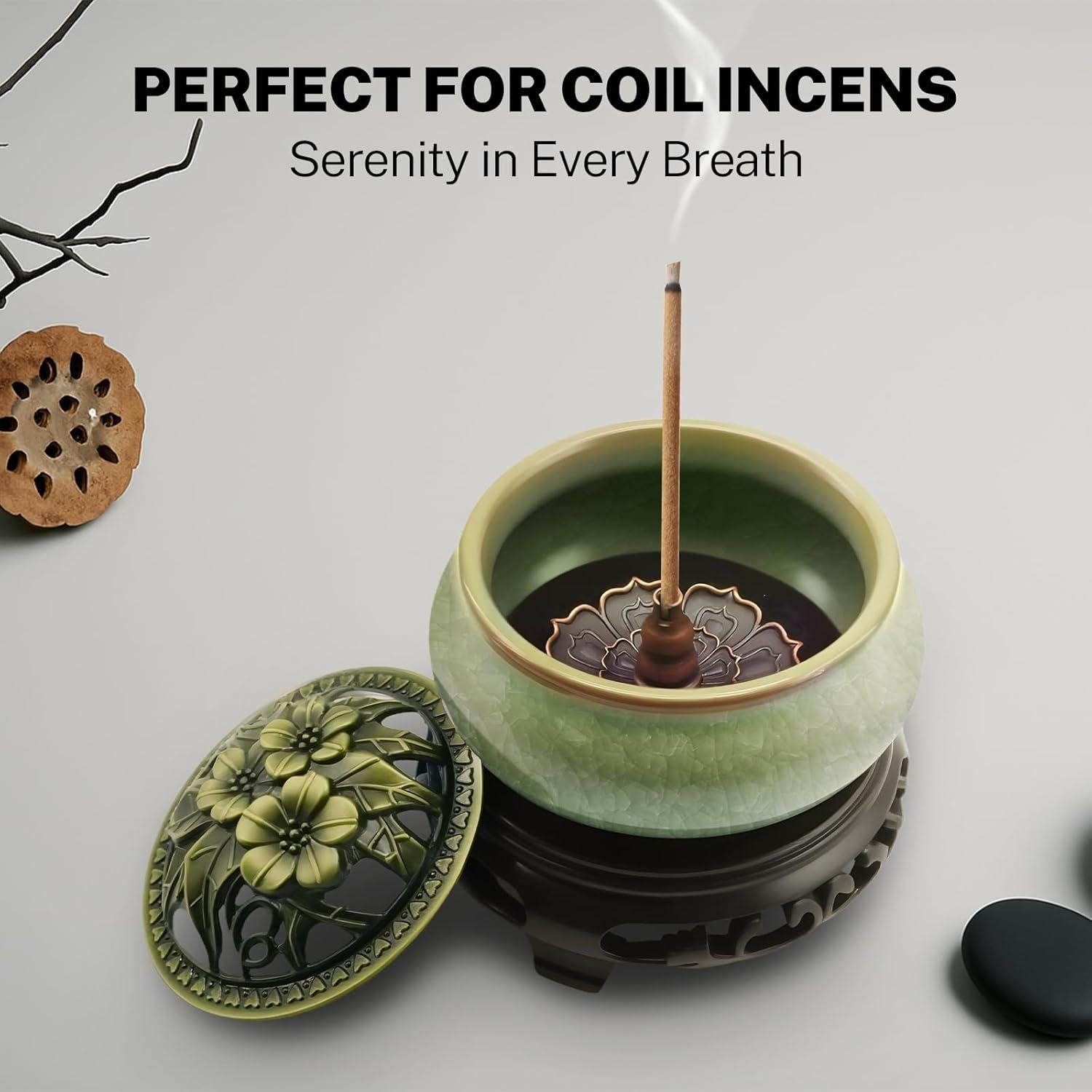 Quemador de Incienso de Cerámica HGEKLIZV Verde 10 cm