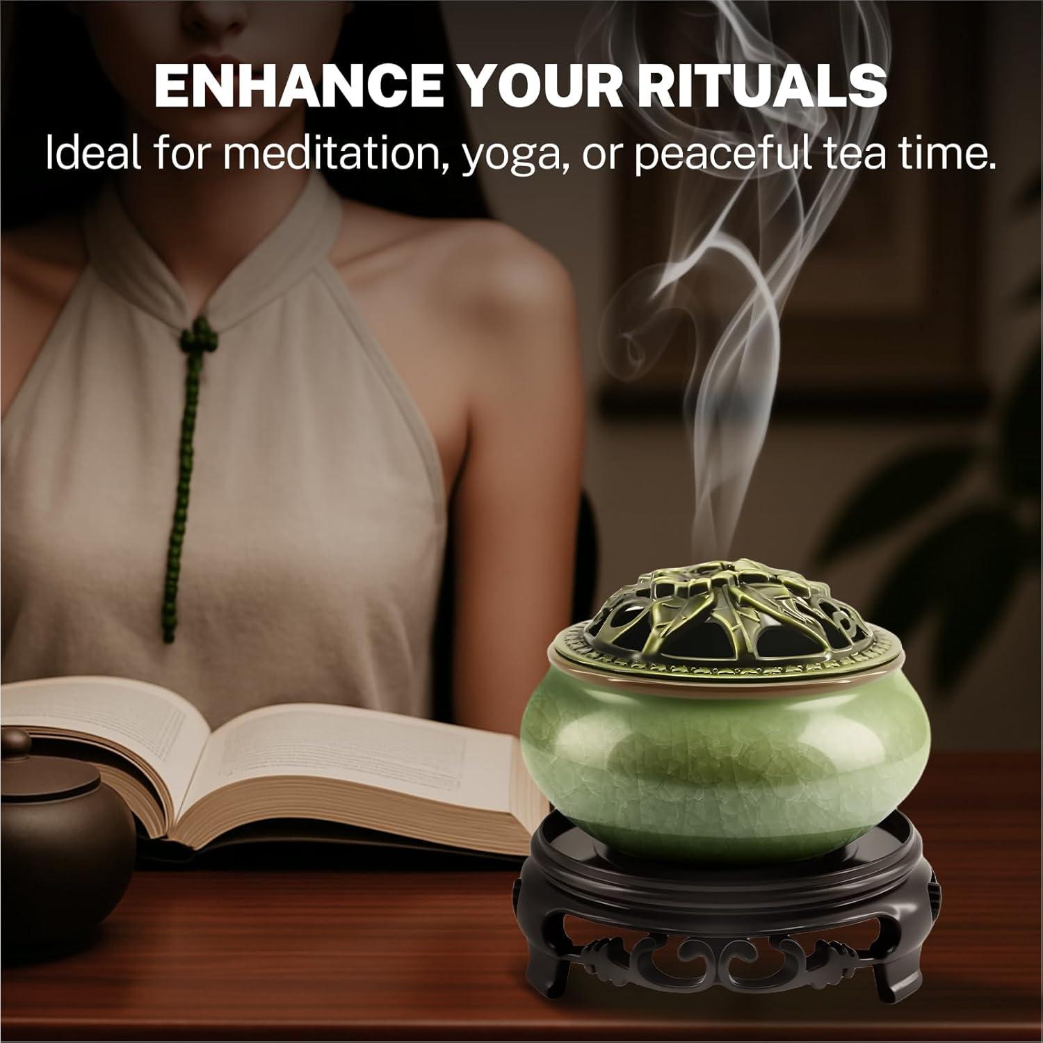 Quemador de Incienso de Cerámica HGEKLIZV Verde 10 cm