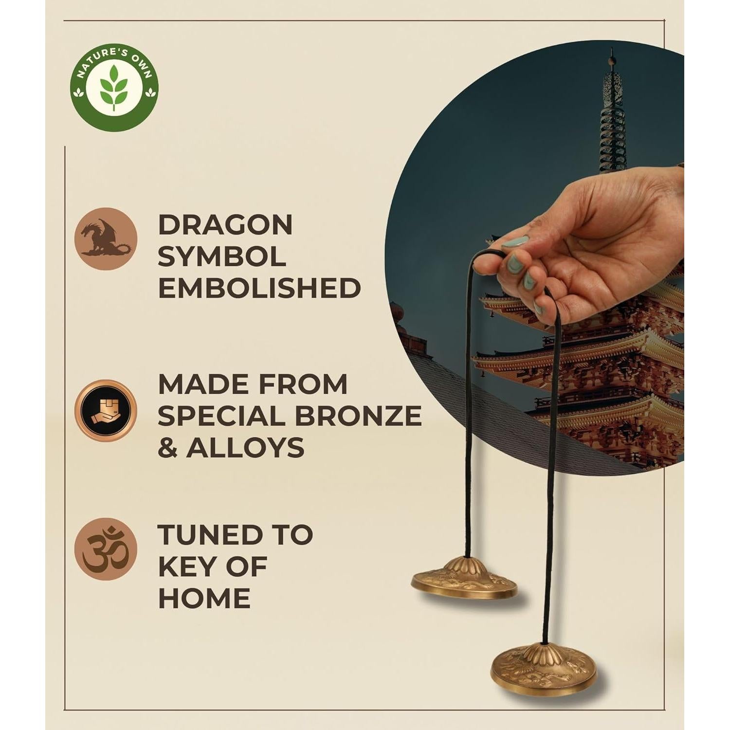 Címbalos Tingsha Tibetanos Nature's Own 6.3 cm para Meditación