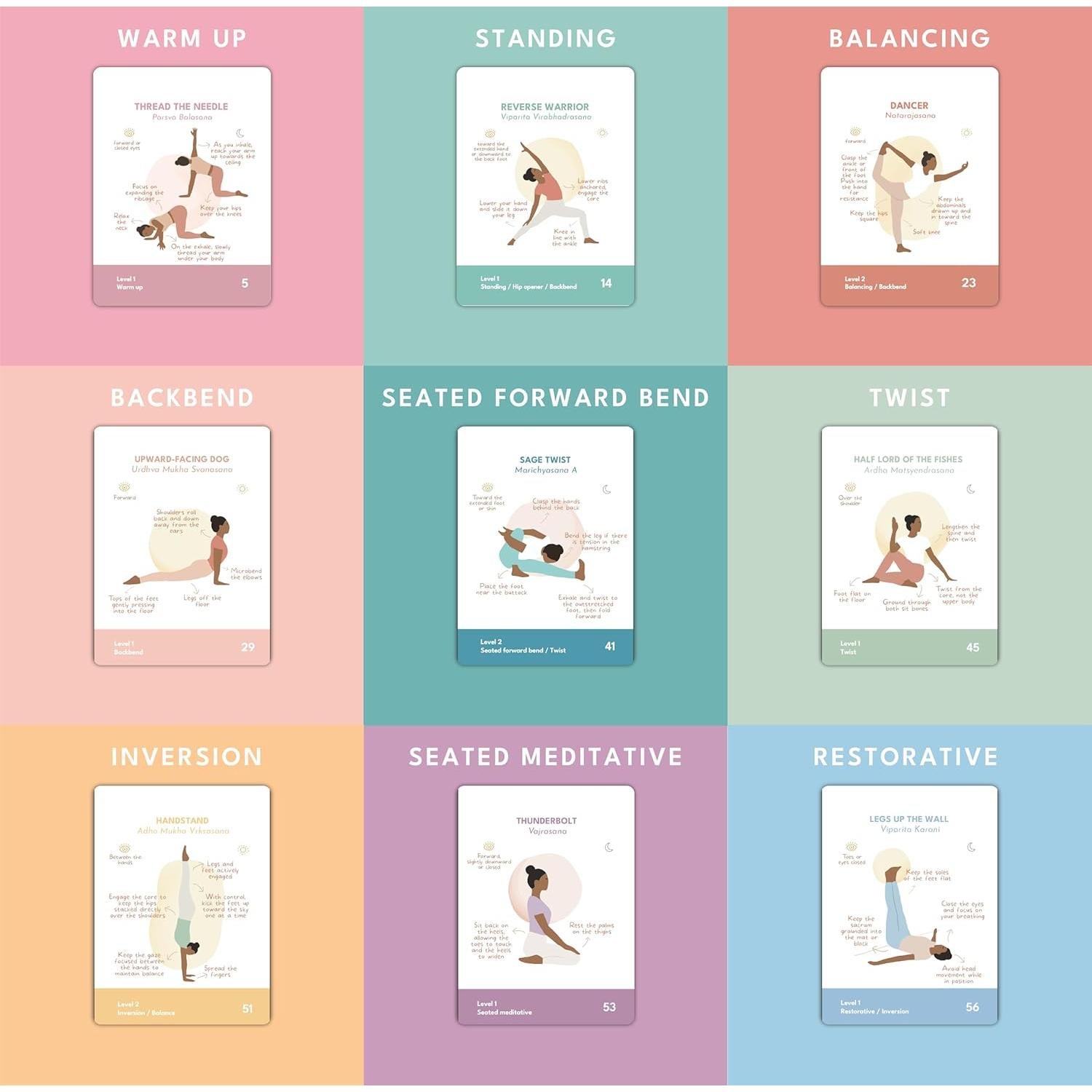 Baraja de Cartas de Asanas de Yoga Holistic Atelier - 70 Cartas Ilustradas
