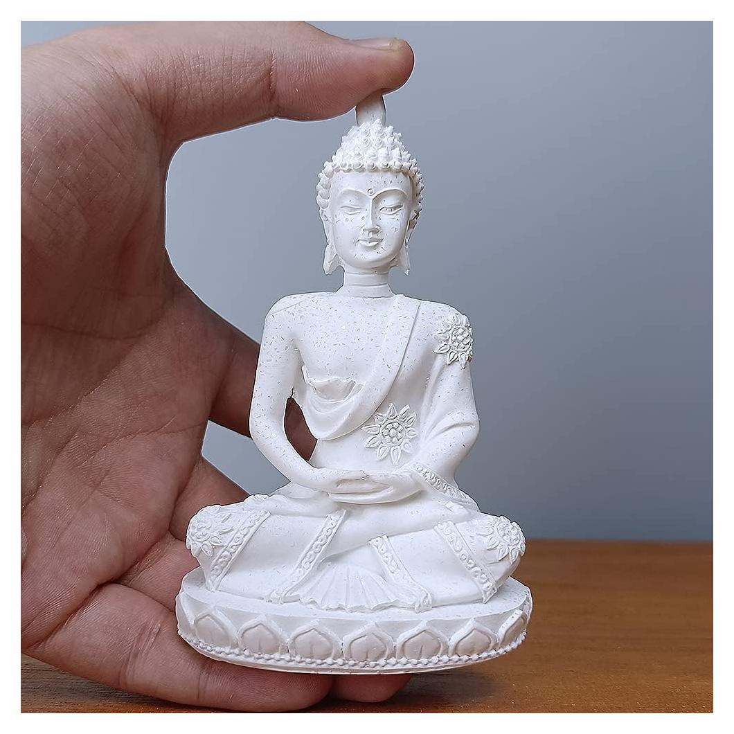Estatua de Buda Meditando HYFAN 10.9 cm Blanco Artesanía