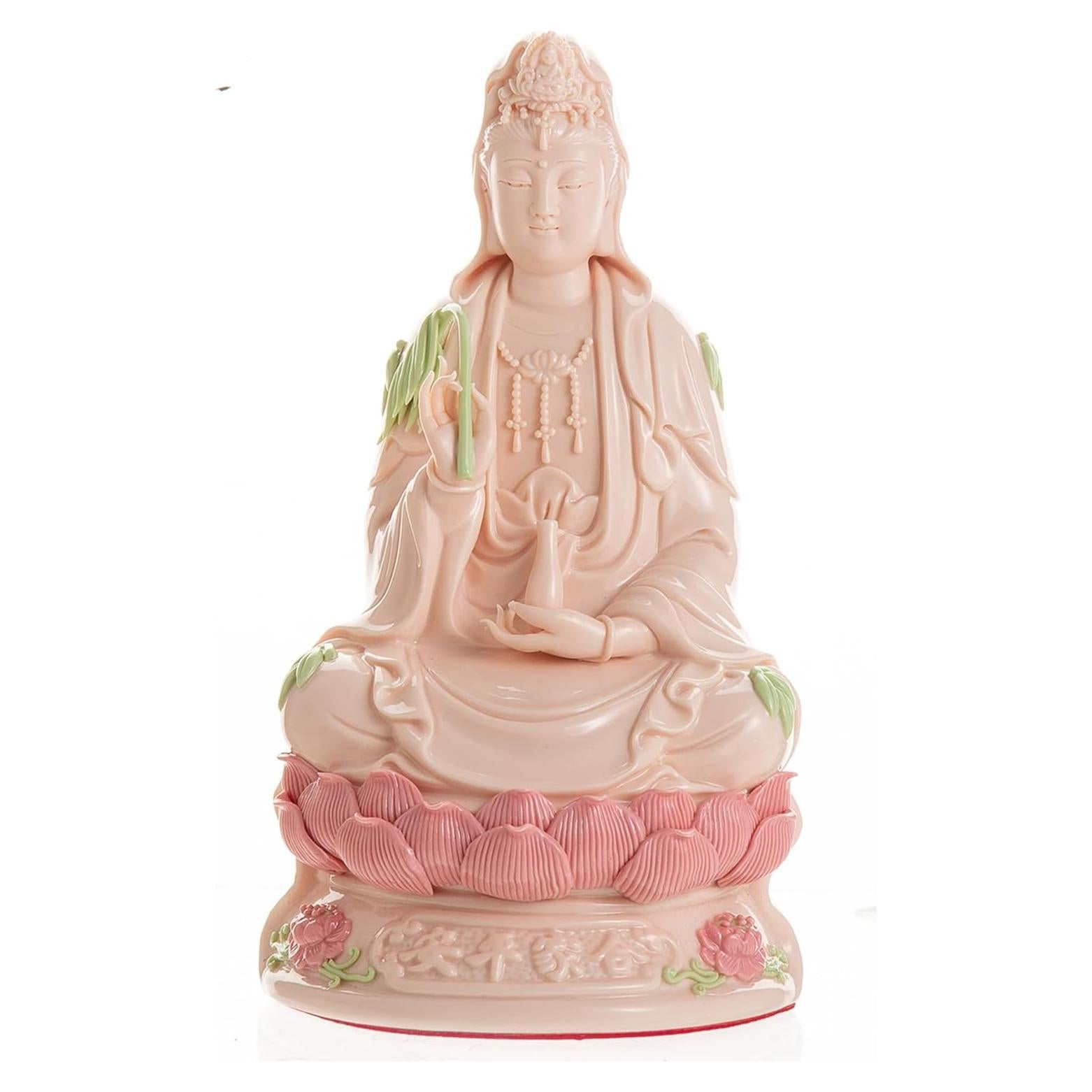 Estatua de Cerámica Guan Yin Rosa - Buda Femenina 22.86cm