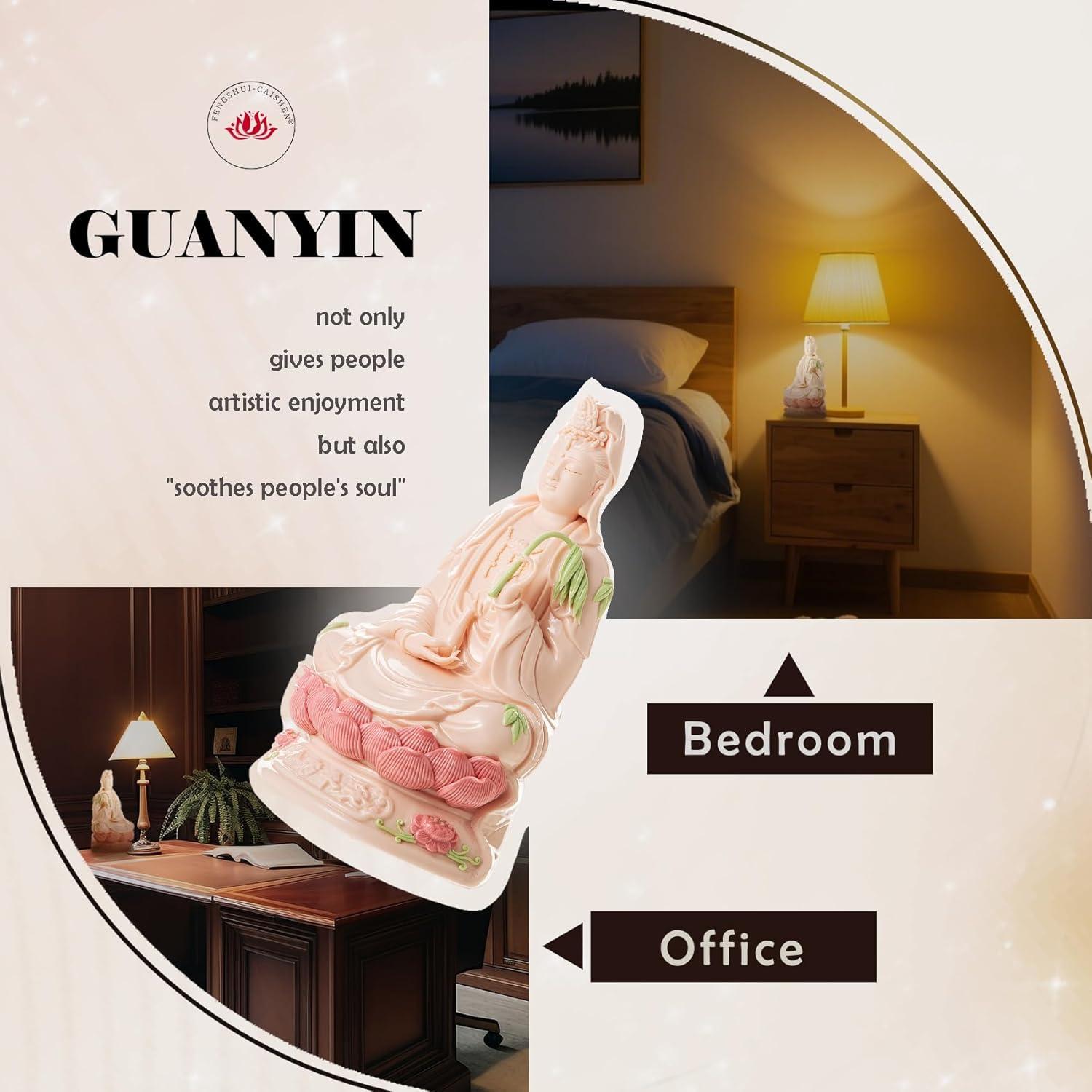 Estatua de Cerámica Guan Yin Rosa - Buda Femenina 22.86cm