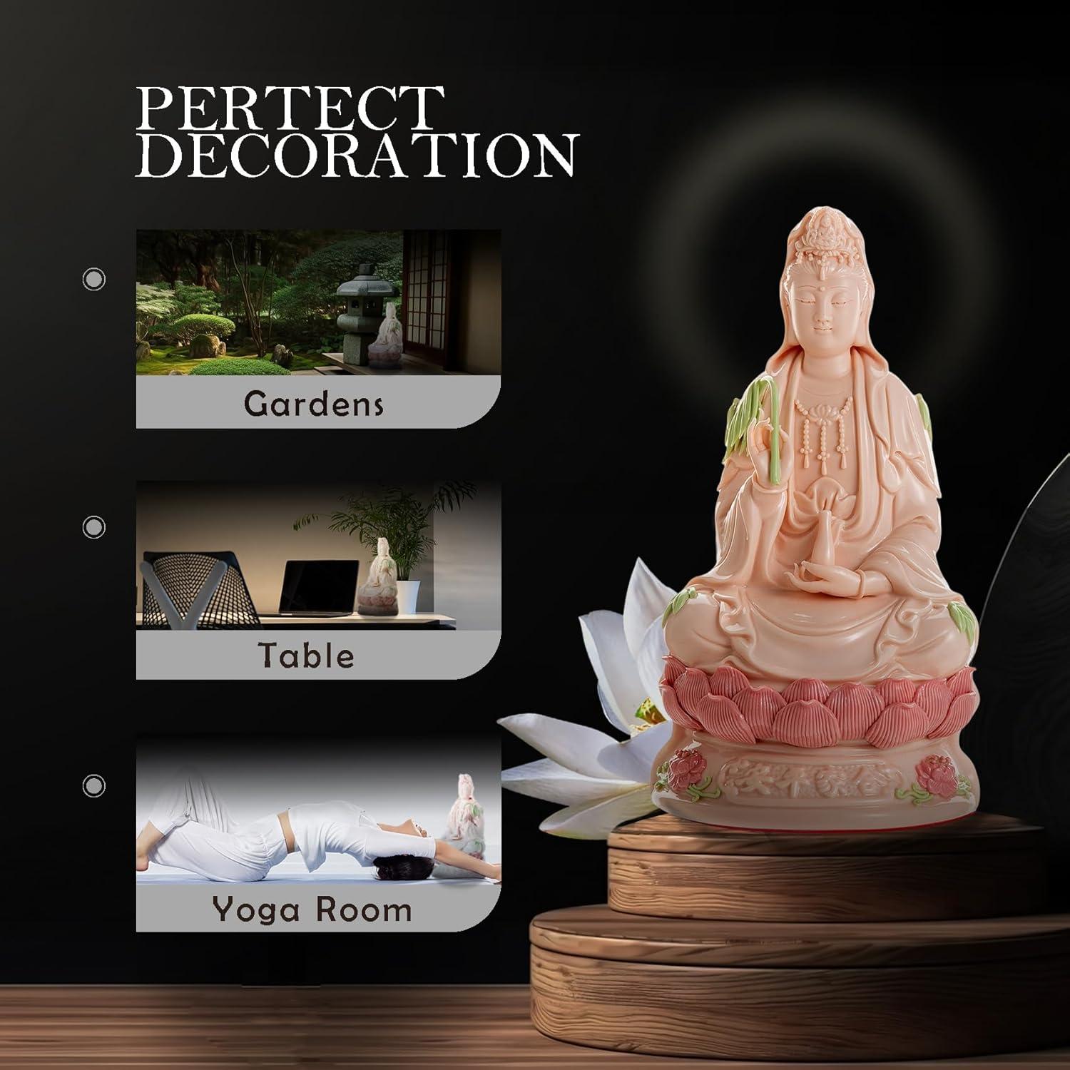 Estatua de Cerámica Guan Yin Rosa - Buda Femenina 22.86cm