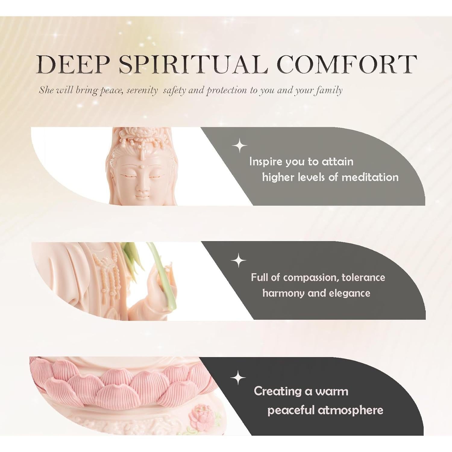 Estatua de Cerámica Guan Yin Rosa - Buda Femenina 22.86cm