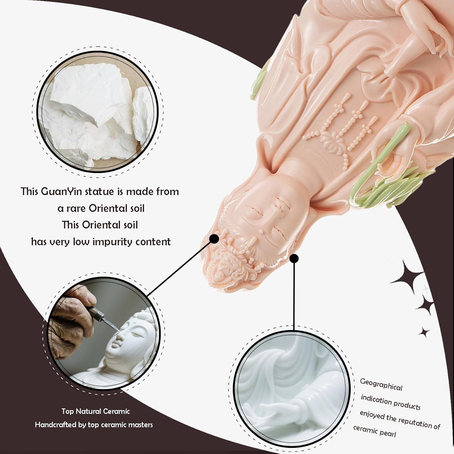 Estatua de Cerámica Guan Yin Rosa - Buda Femenina 22.86cm