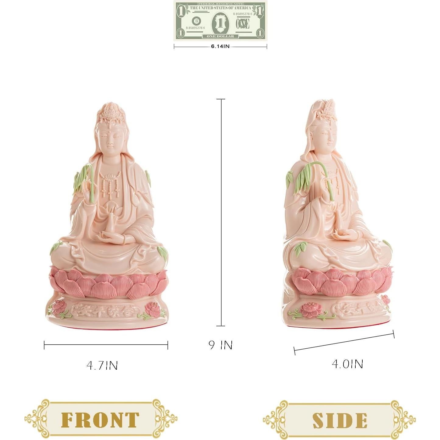 Estatua de Cerámica Guan Yin Rosa - Buda Femenina 22.86cm