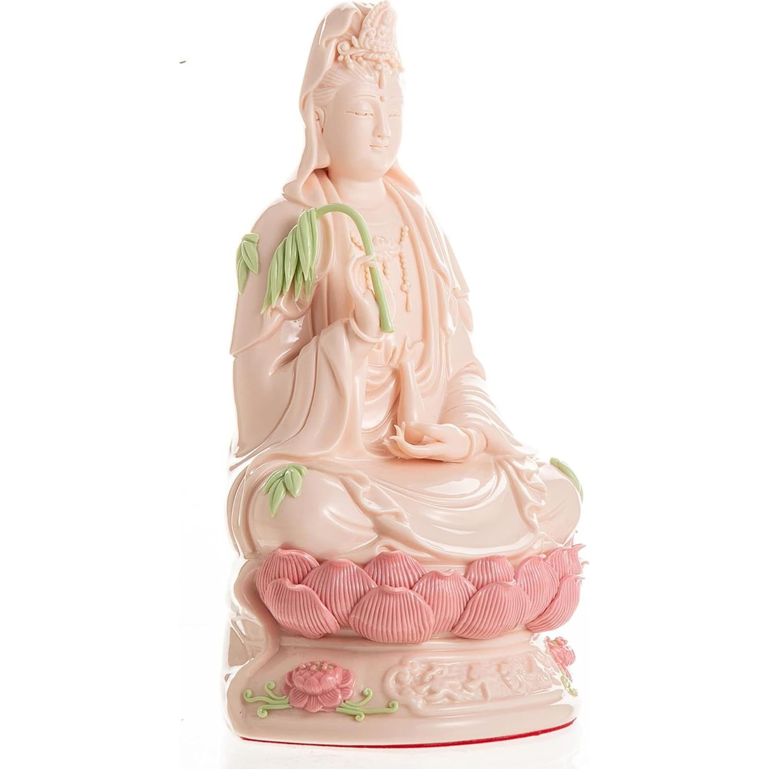 Estatua de Cerámica Guan Yin Rosa - Buda Femenina 22.86cm