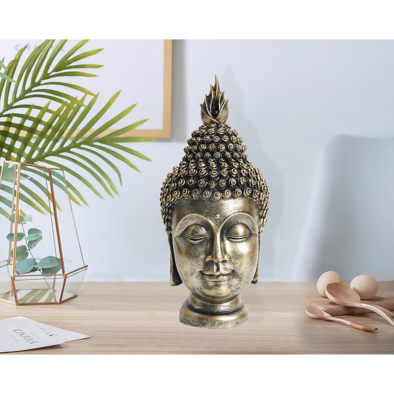 Estatua de Cabeza de Buda AMOIENSIS 28 cm Resina Dorada Antigua