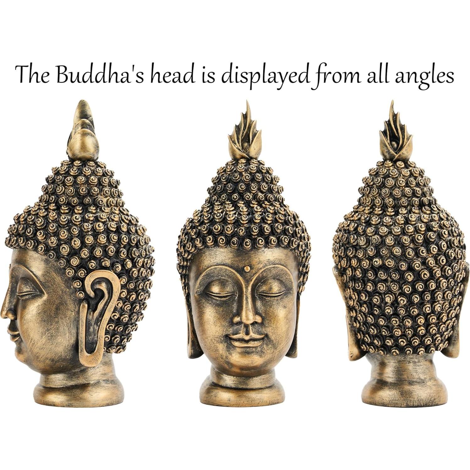 Estatua de Cabeza de Buda AMOIENSIS 28 cm Resina Dorada Antigua