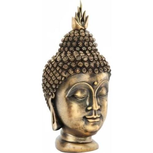 Estatua de Cabeza de Buda AMOIENSIS 28 cm Resina Dorada Antigua