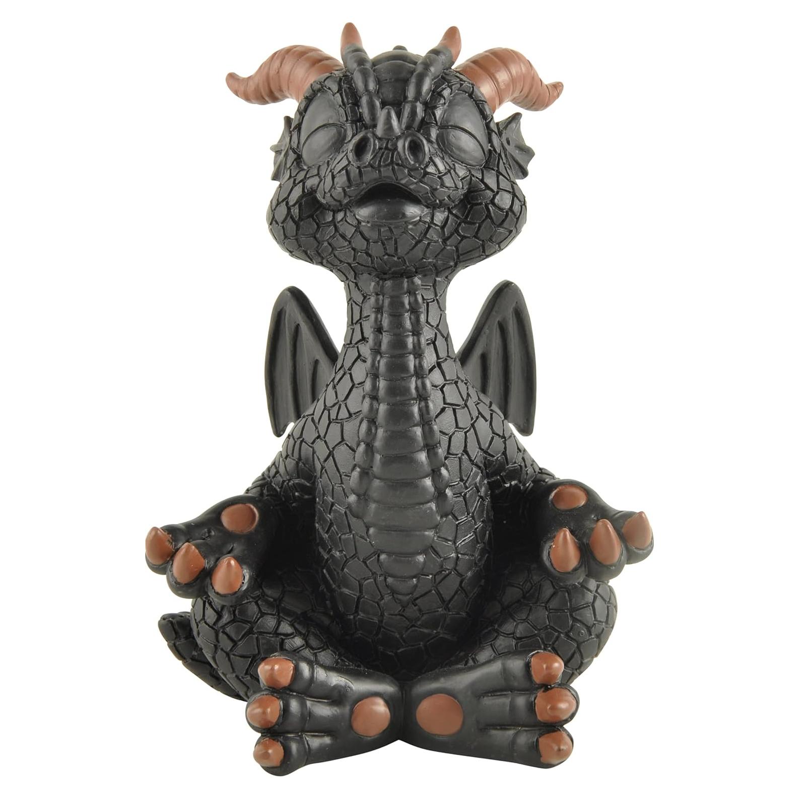 Estatua de Buda Dragón Feliz Negro Meditando JFSM 14 cm