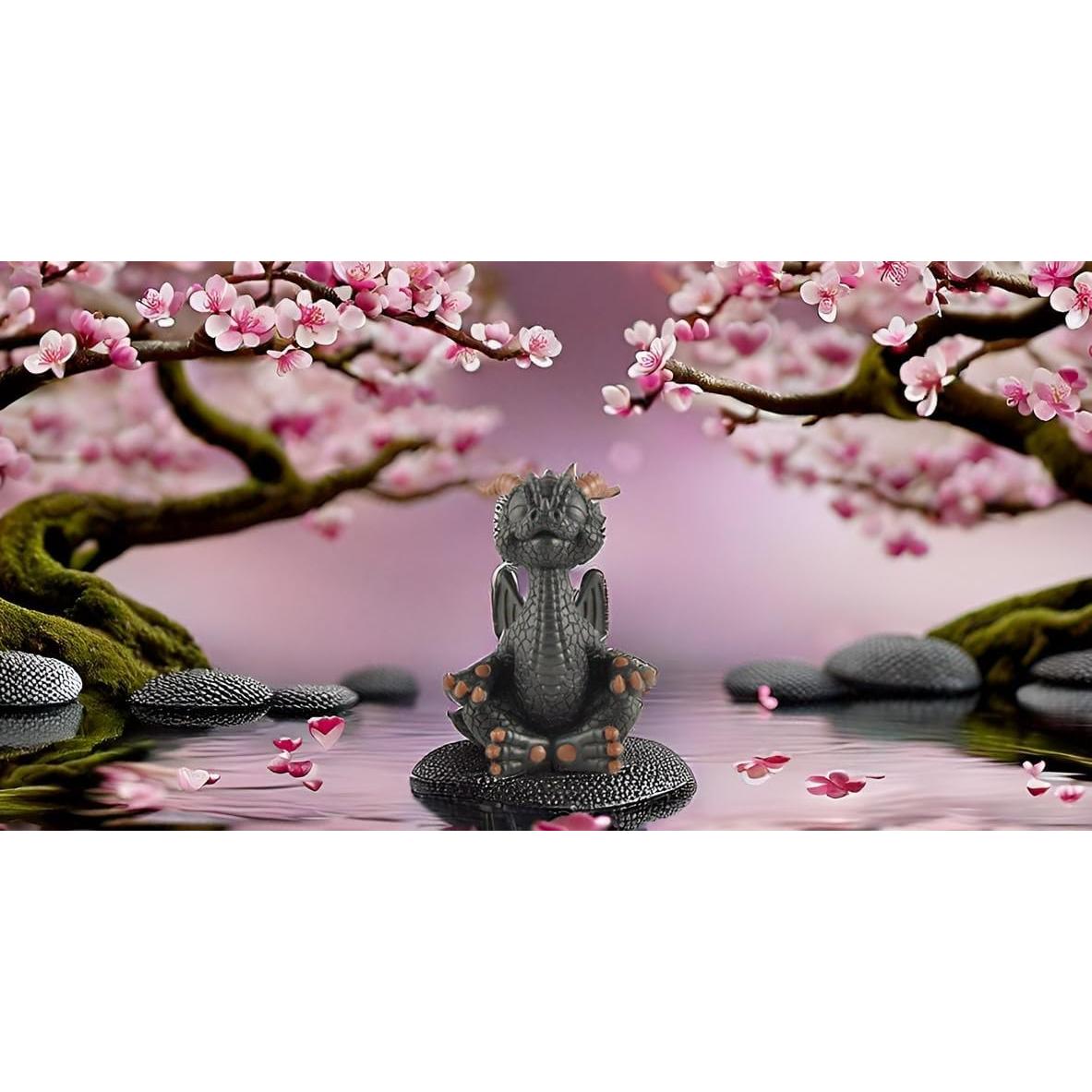 Estatua de Buda Dragón Feliz Negro Meditando JFSM 14 cm