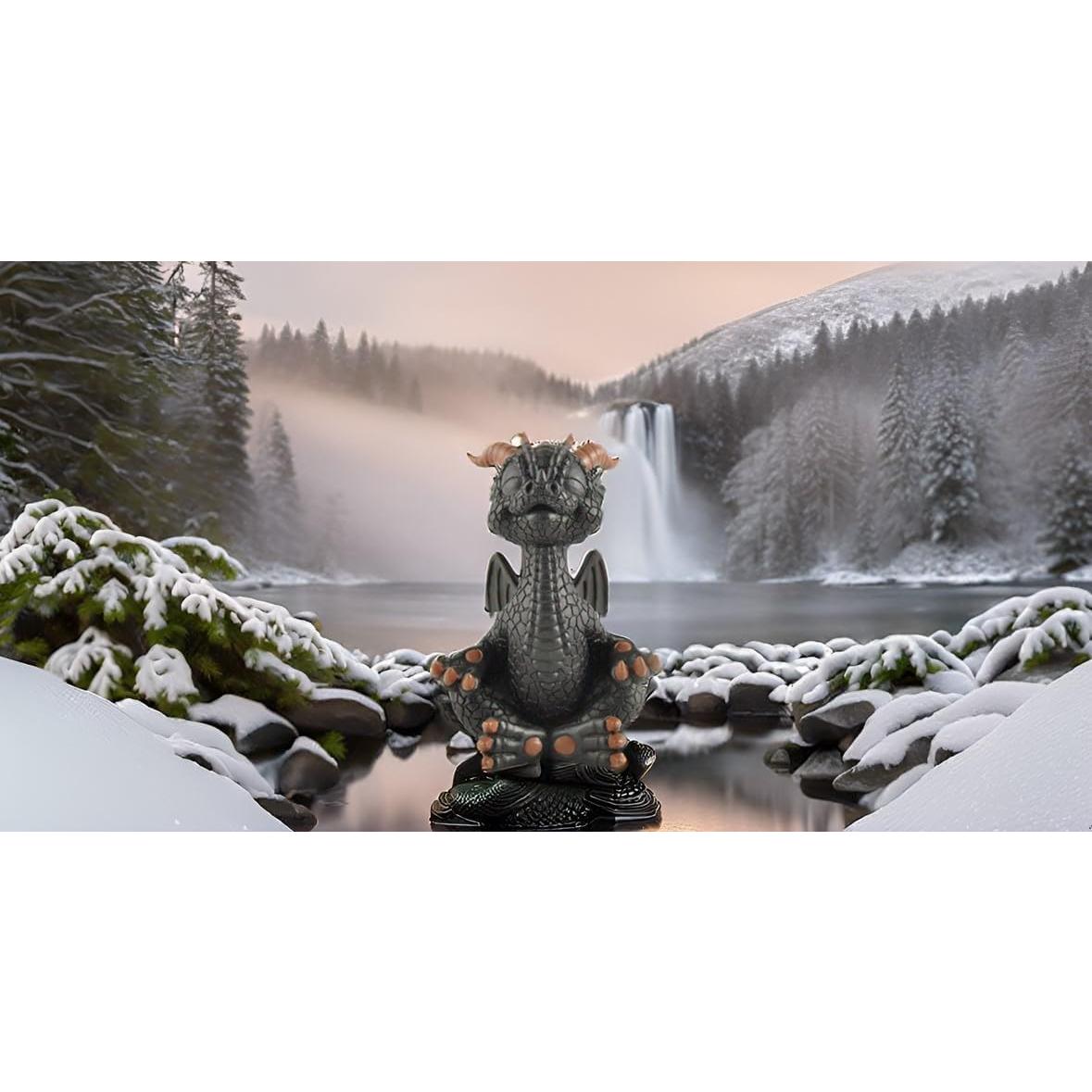 Estatua de Buda Dragón Feliz Negro Meditando JFSM 14 cm