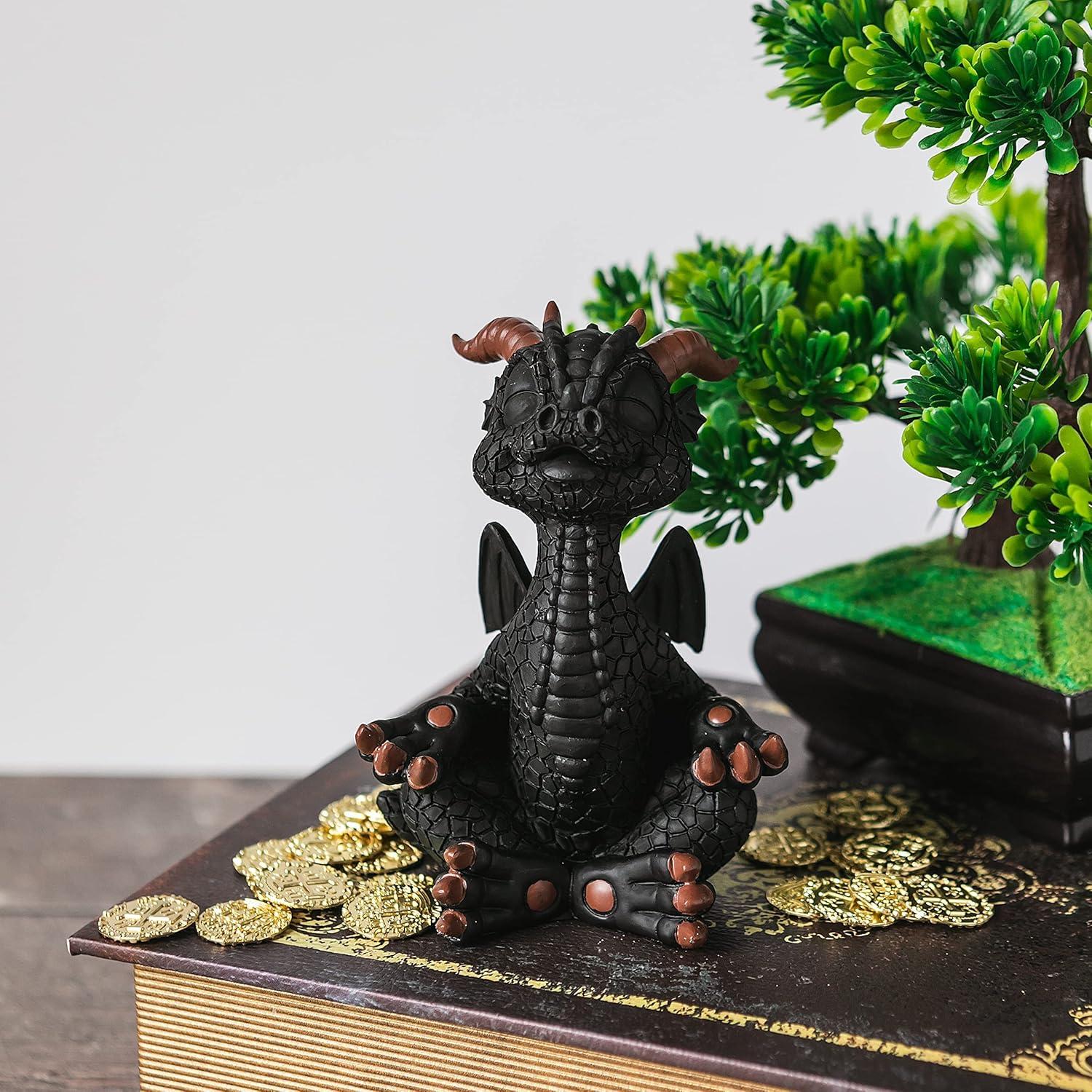 Estatua de Buda Dragón Feliz Negro Meditando JFSM 14 cm