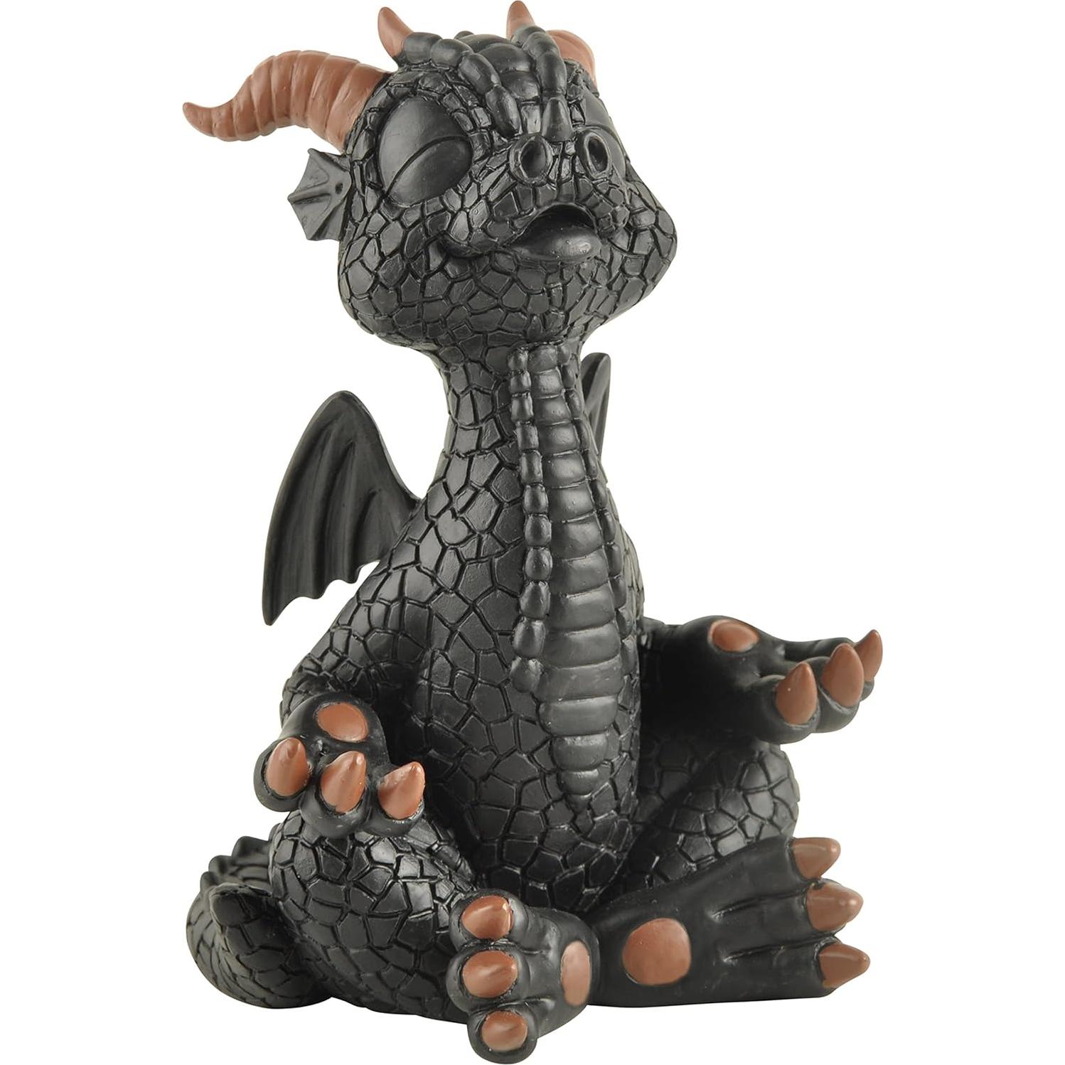 Estatua de Buda Dragón Feliz Negro Meditando JFSM 14 cm