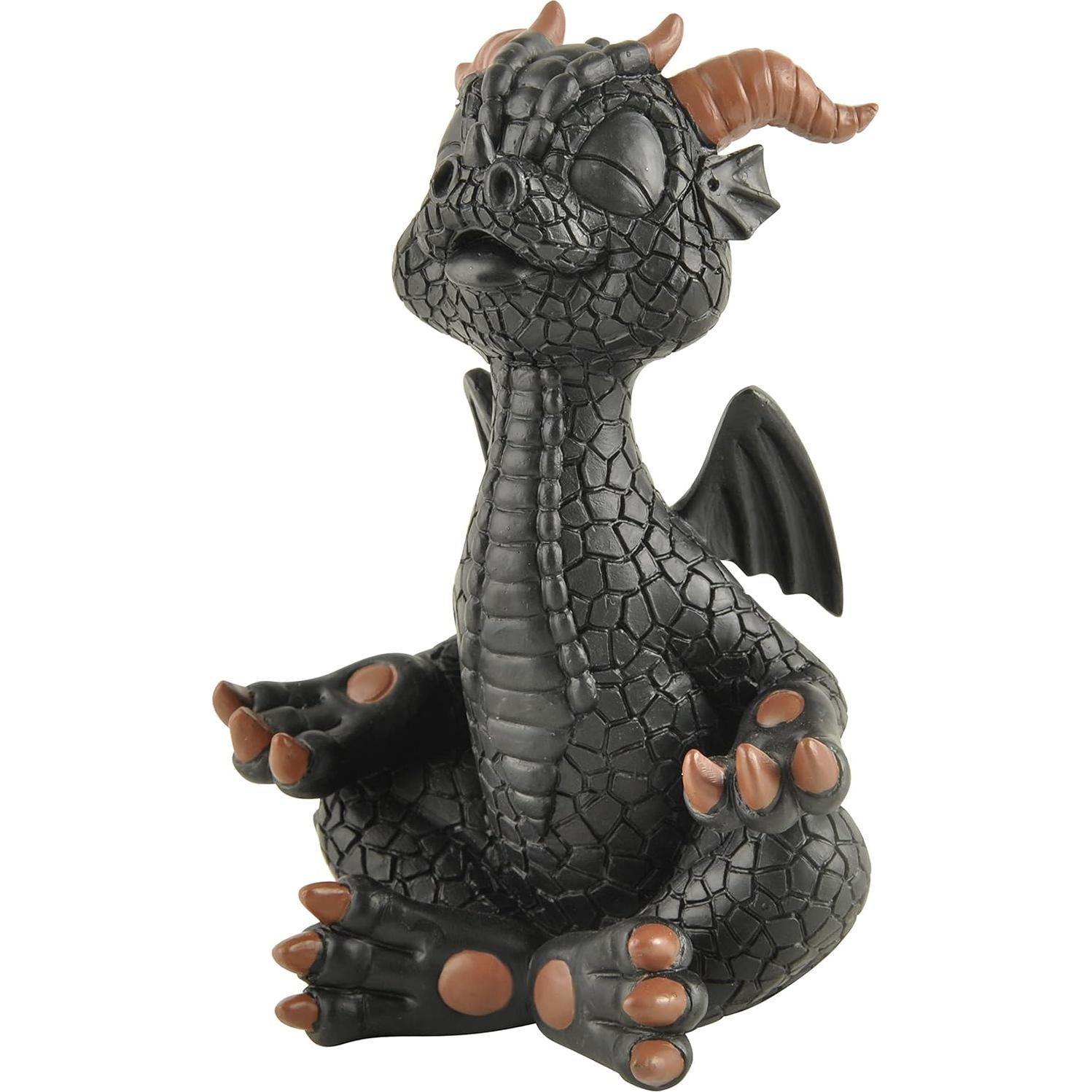 Estatua de Buda Dragón Feliz Negro Meditando JFSM 14 cm