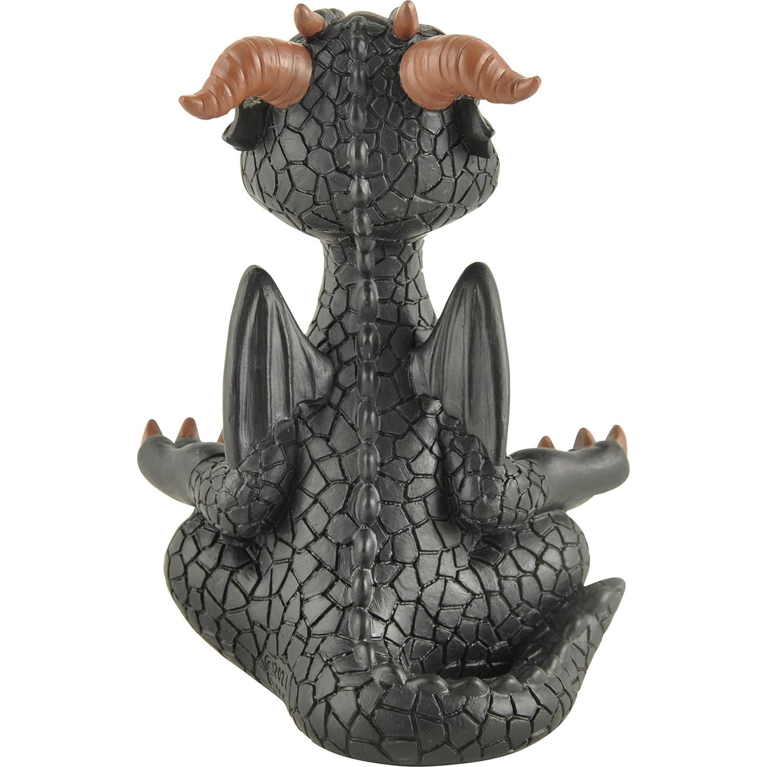 Estatua de Buda Dragón Feliz Negro Meditando JFSM 14 cm