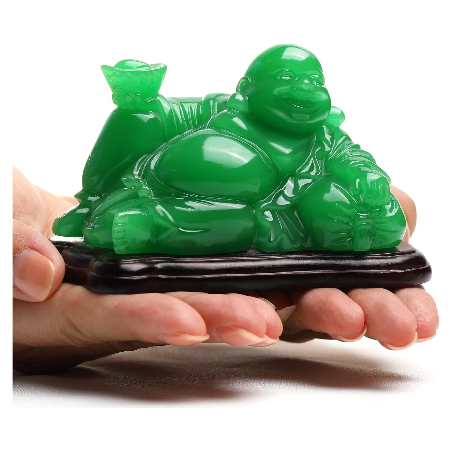 Estatua de Buda Feliz Verde JSY - Feng Shui 13.5x9.9x8.9cm