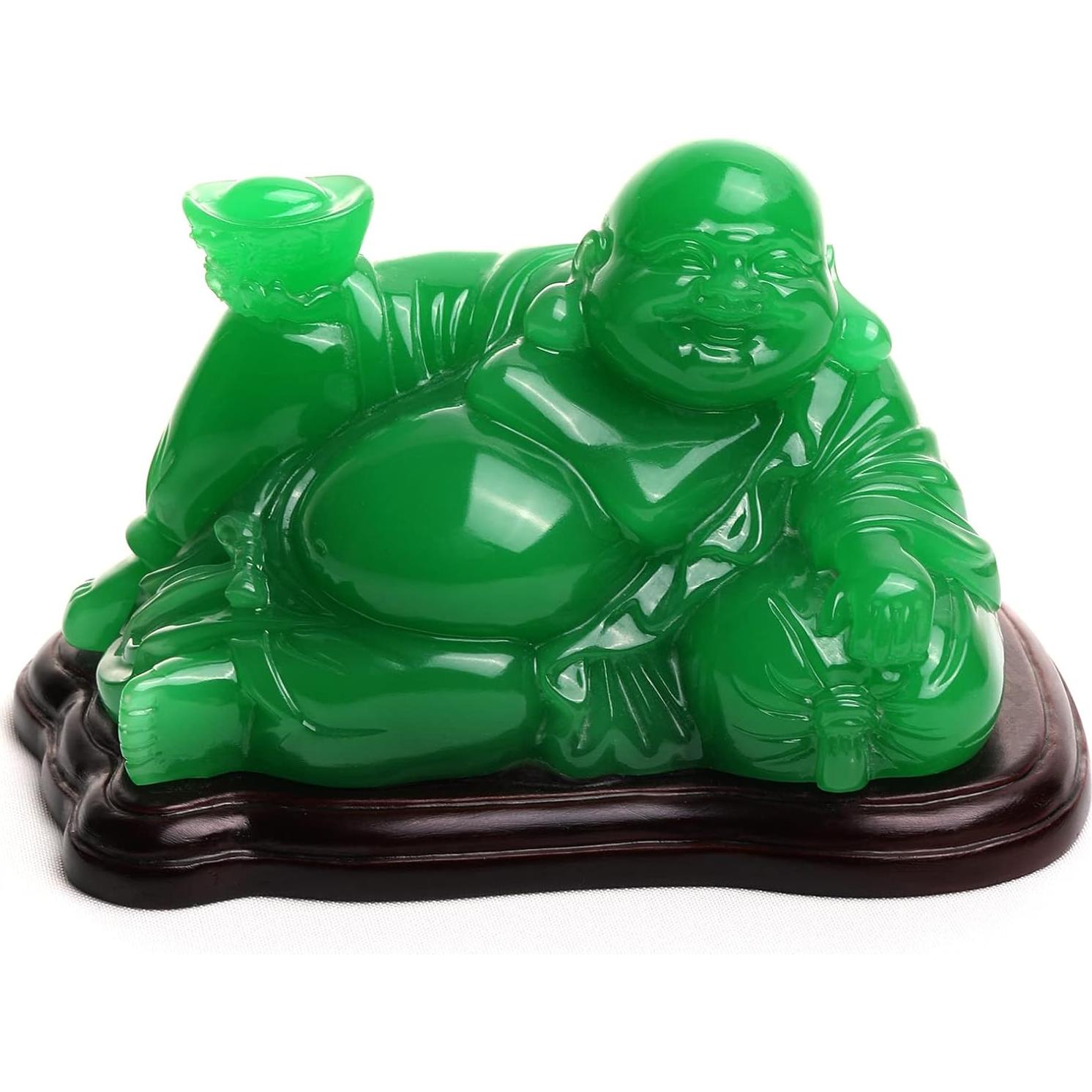 Estatua de Buda Feliz Verde JSY - Feng Shui 13.5x9.9x8.9cm