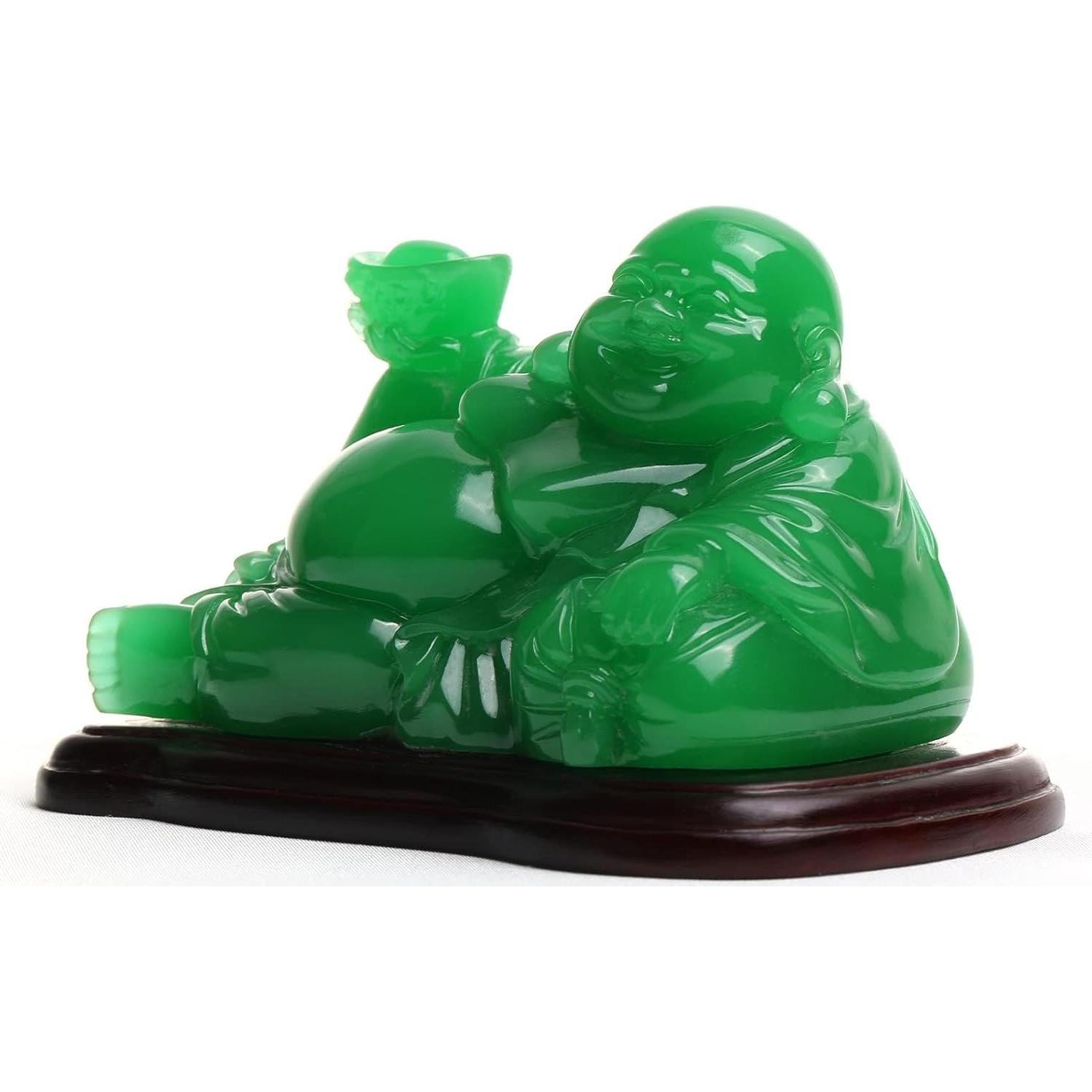 Estatua de Buda Feliz Verde JSY - Feng Shui 13.5x9.9x8.9cm