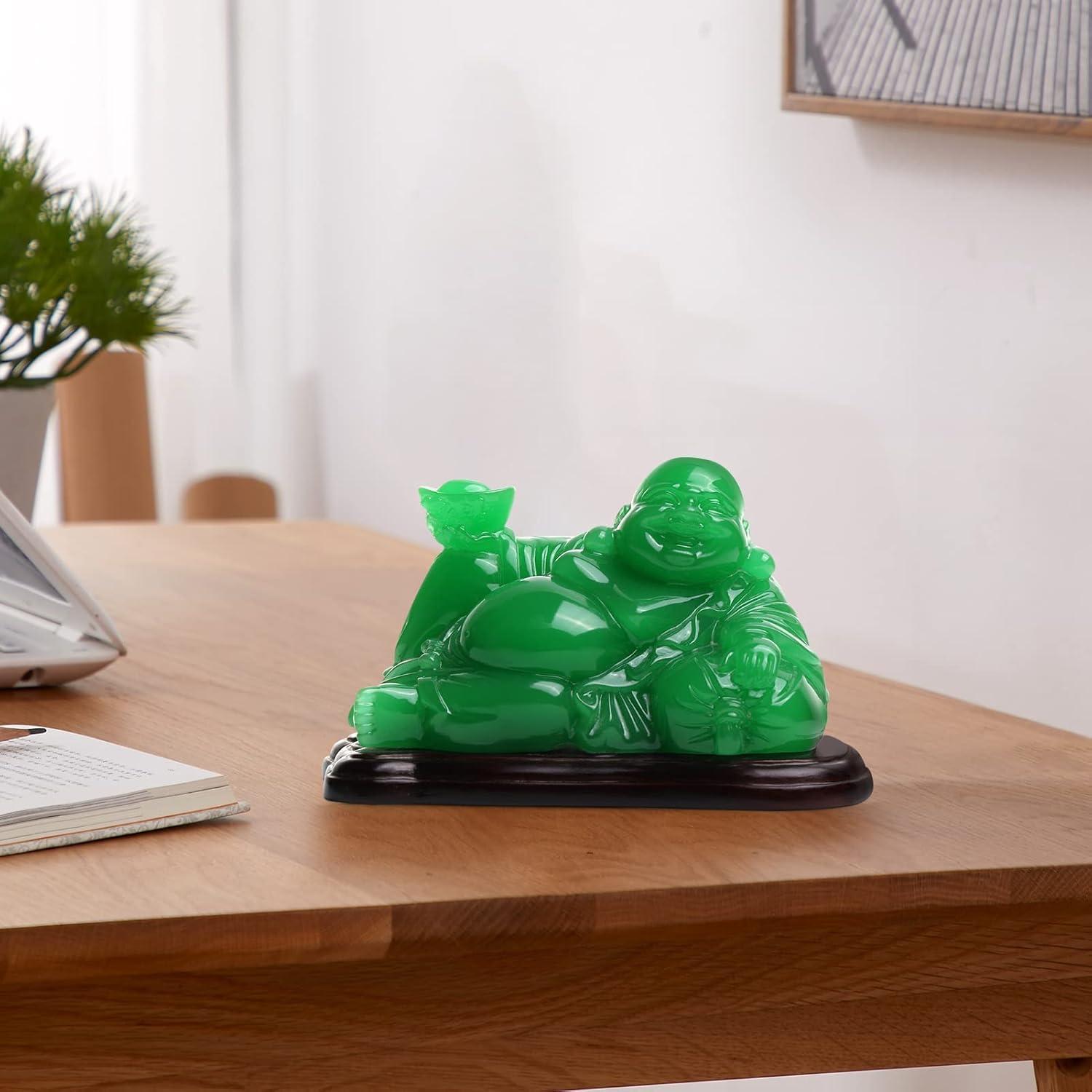 Estatua de Buda Feliz Verde JSY - Feng Shui 13.5x9.9x8.9cm