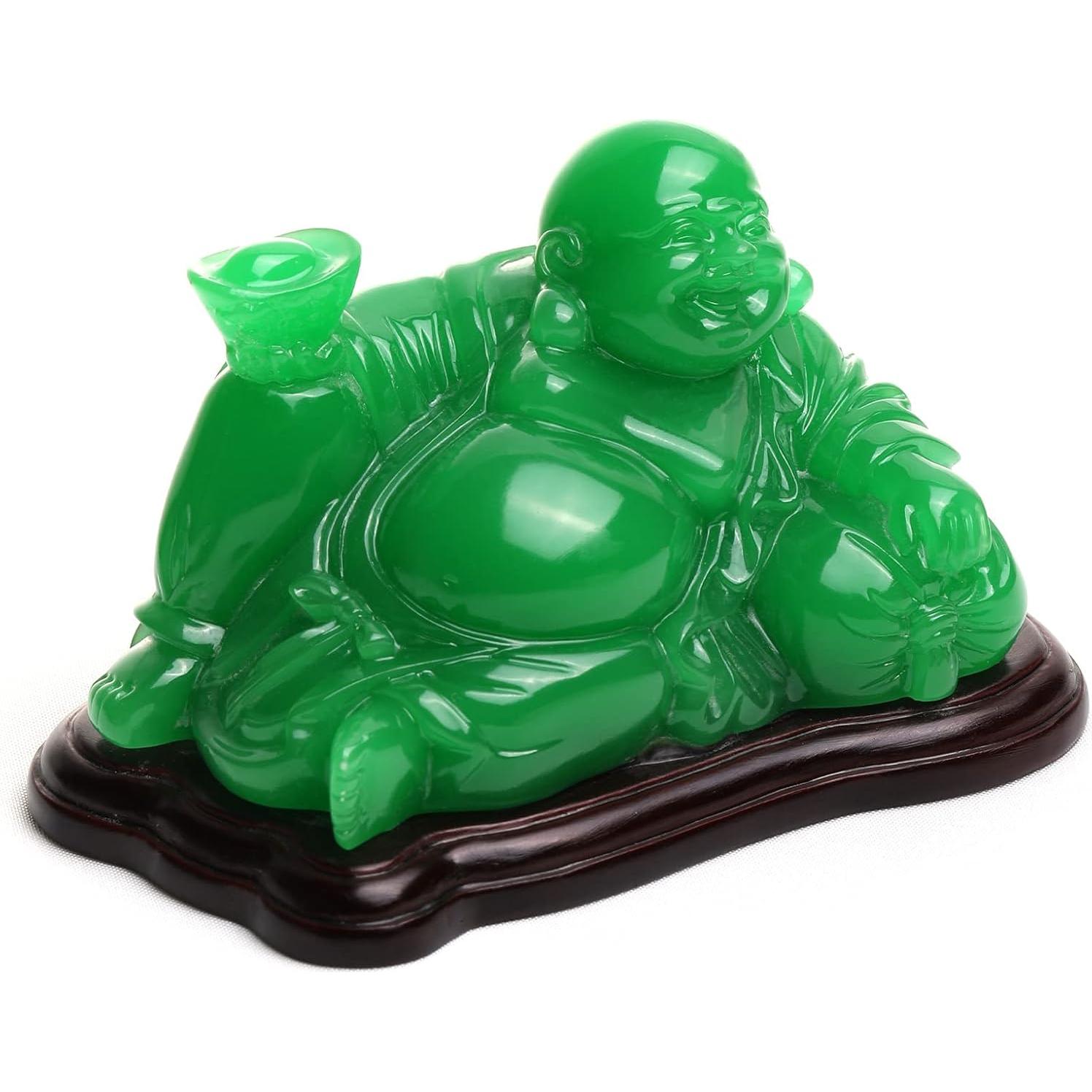 Estatua de Buda Feliz Verde JSY - Feng Shui 13.5x9.9x8.9cm