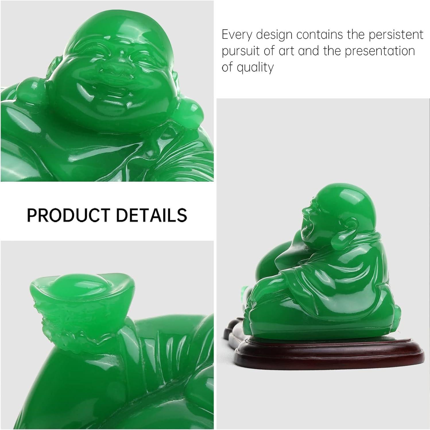 Estatua de Buda Feliz Verde JSY - Feng Shui 13.5x9.9x8.9cm
